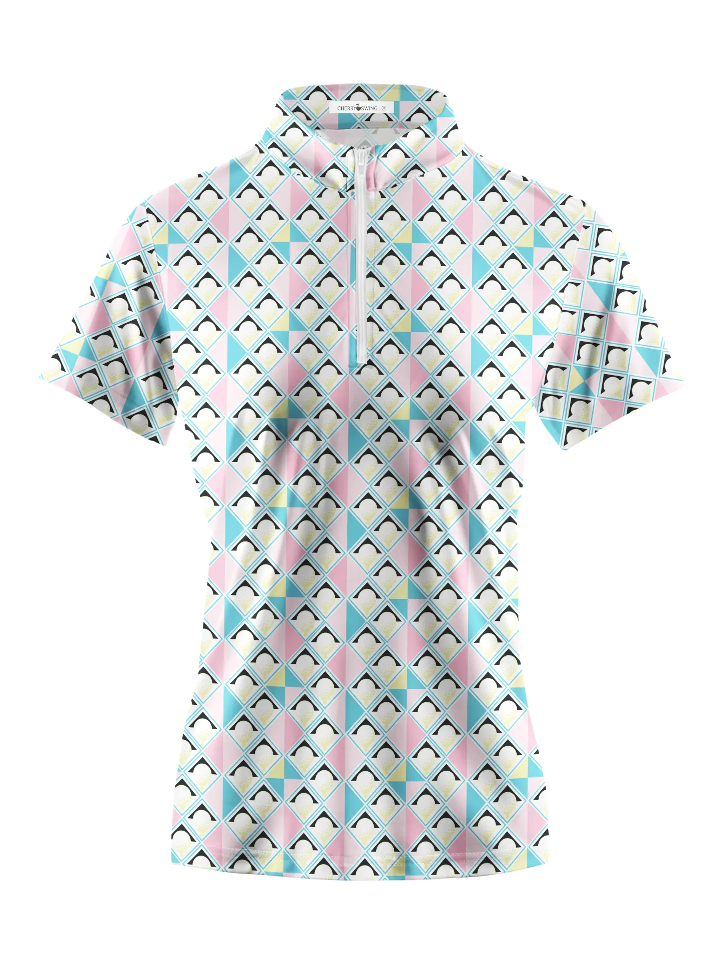 Cherryswing Women's Pastel Colors Geometric Short Sleeve Golf Shirt