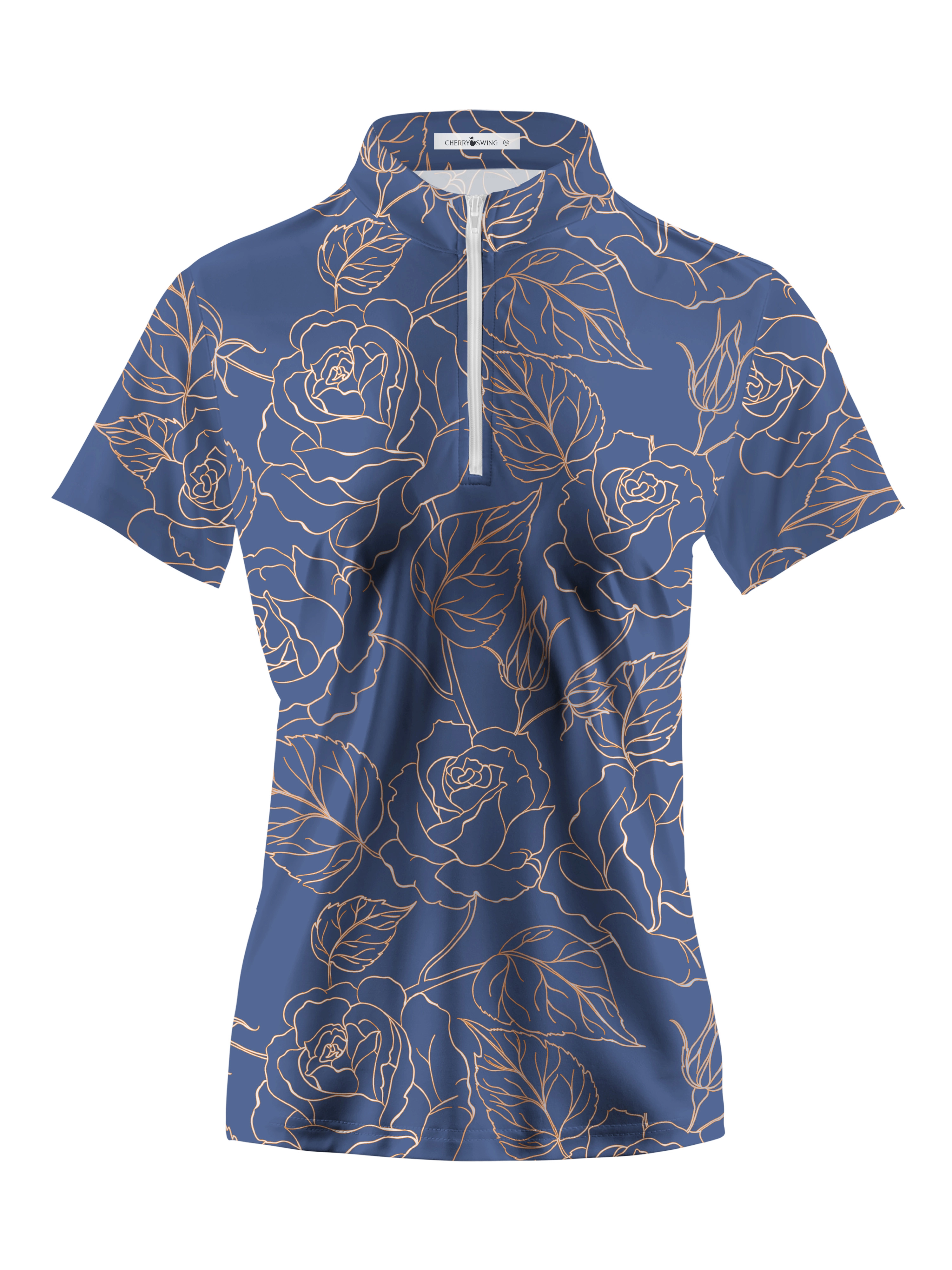 Cherryswing Women's Elegant Rose Short Sleeve Polos