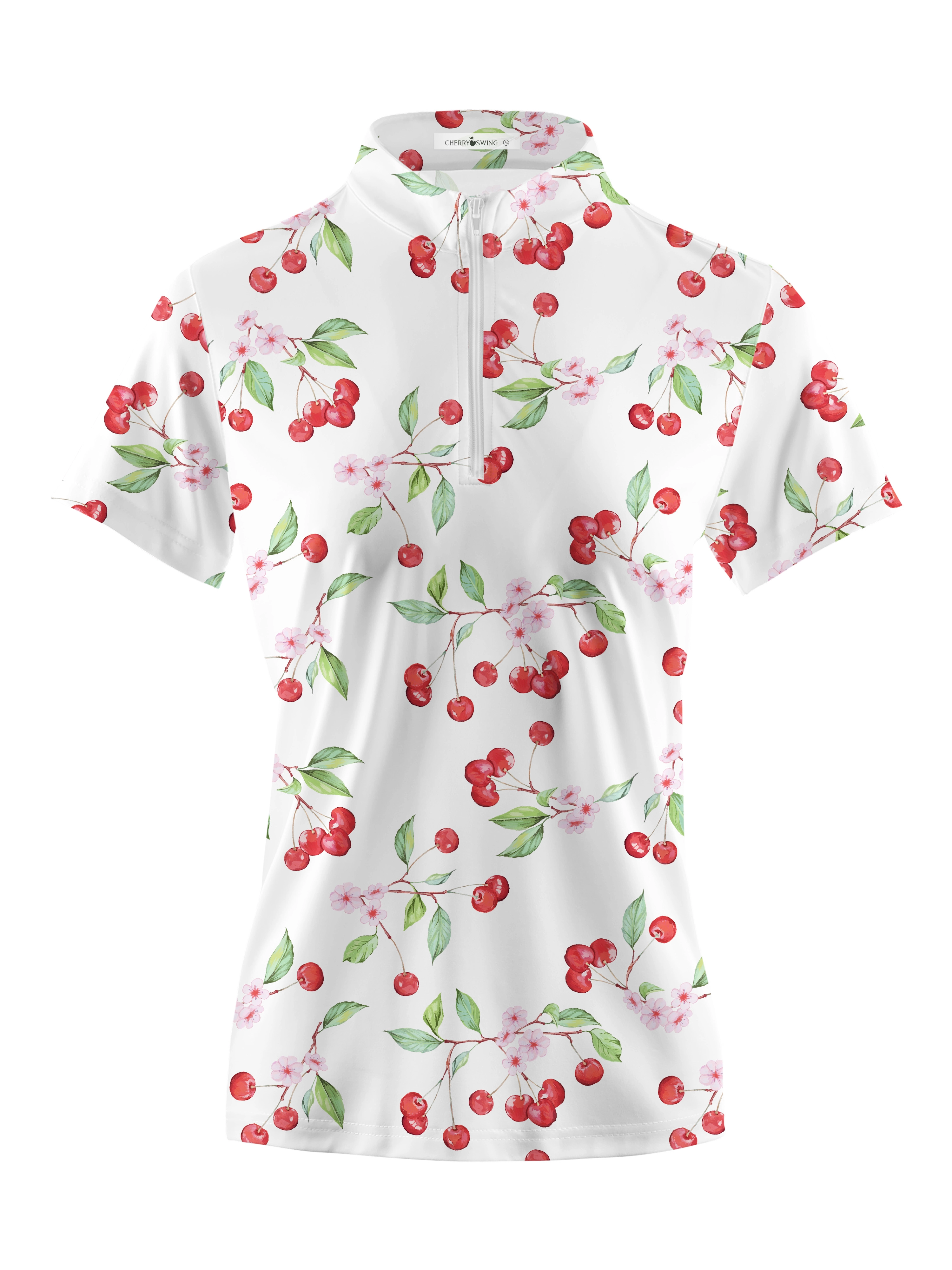 Cherryswing Women's Cherry Blossoms Short Sleeve Polos