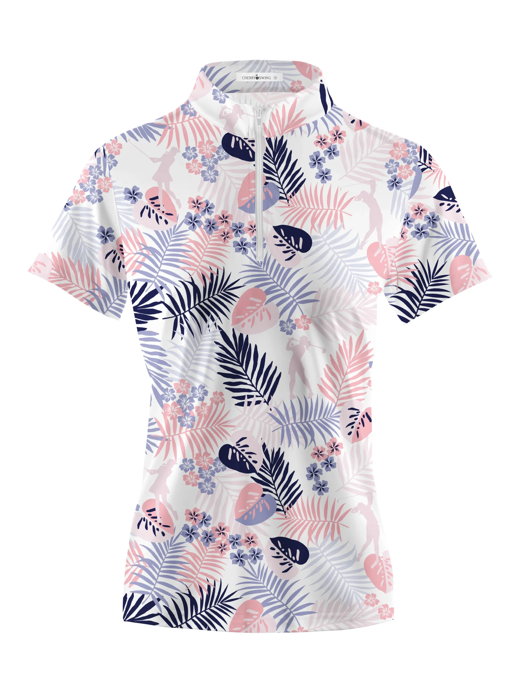 Cherryswing Women's Decorative Plants Short Sleeve Polos