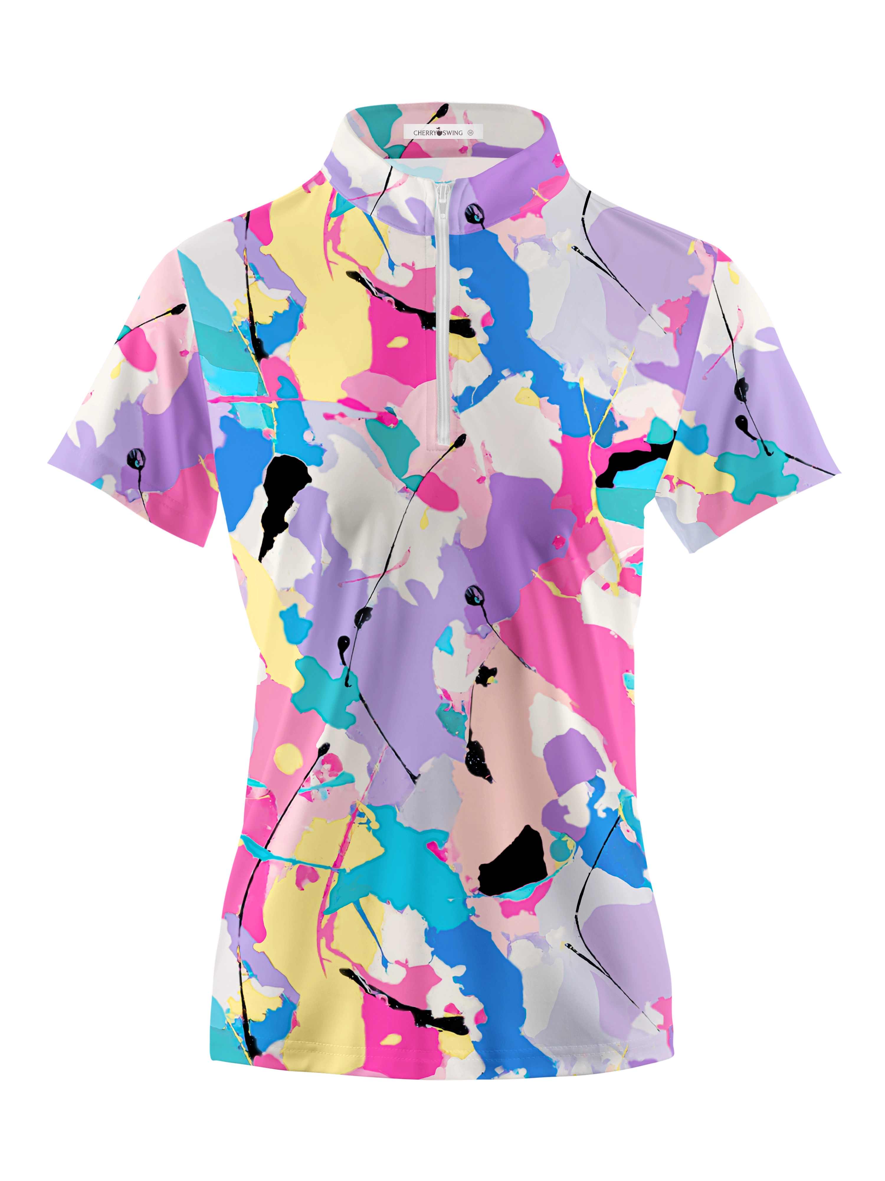 Cherryswing Women's Abstract Expressionism Short Sleeve Polos