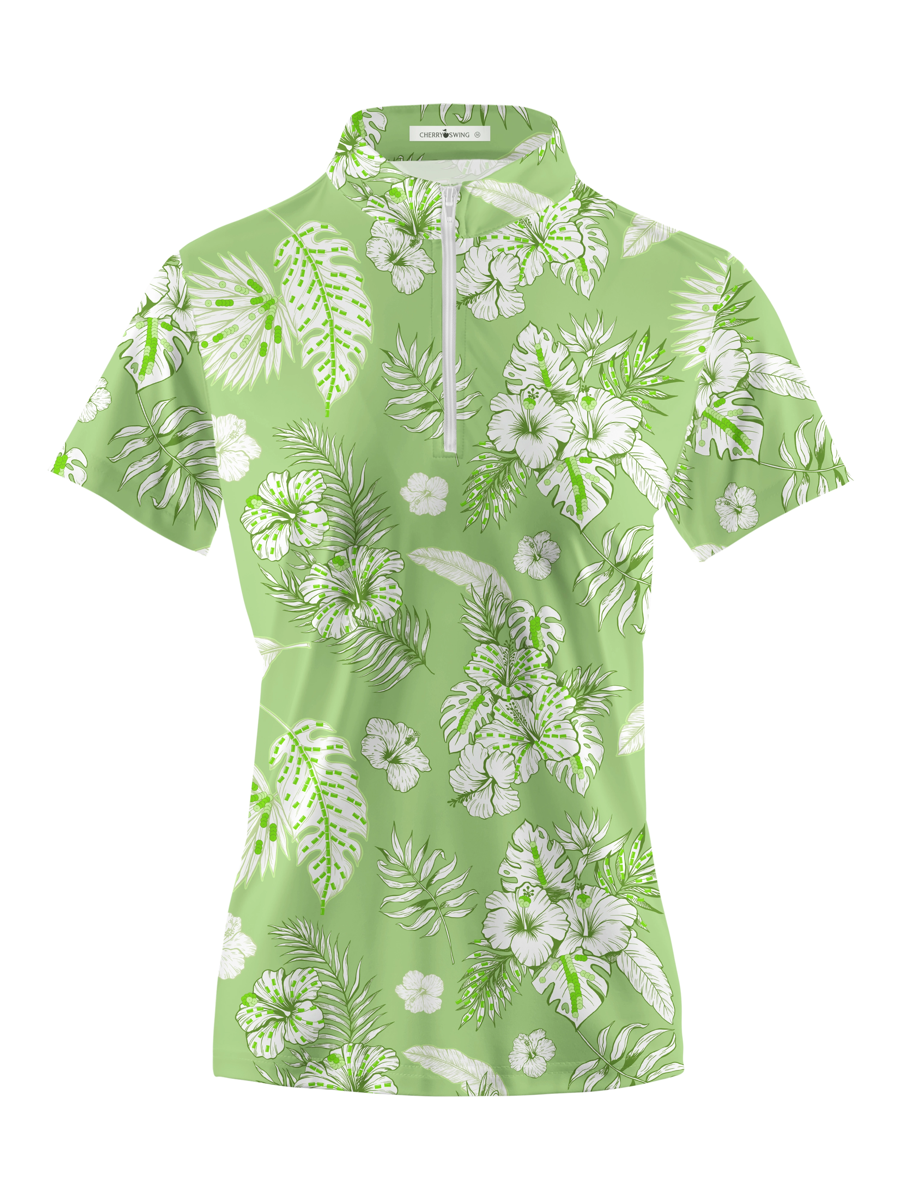 Cherryswing Women's Blue and White Flowers Short Sleeve Polo Shirt