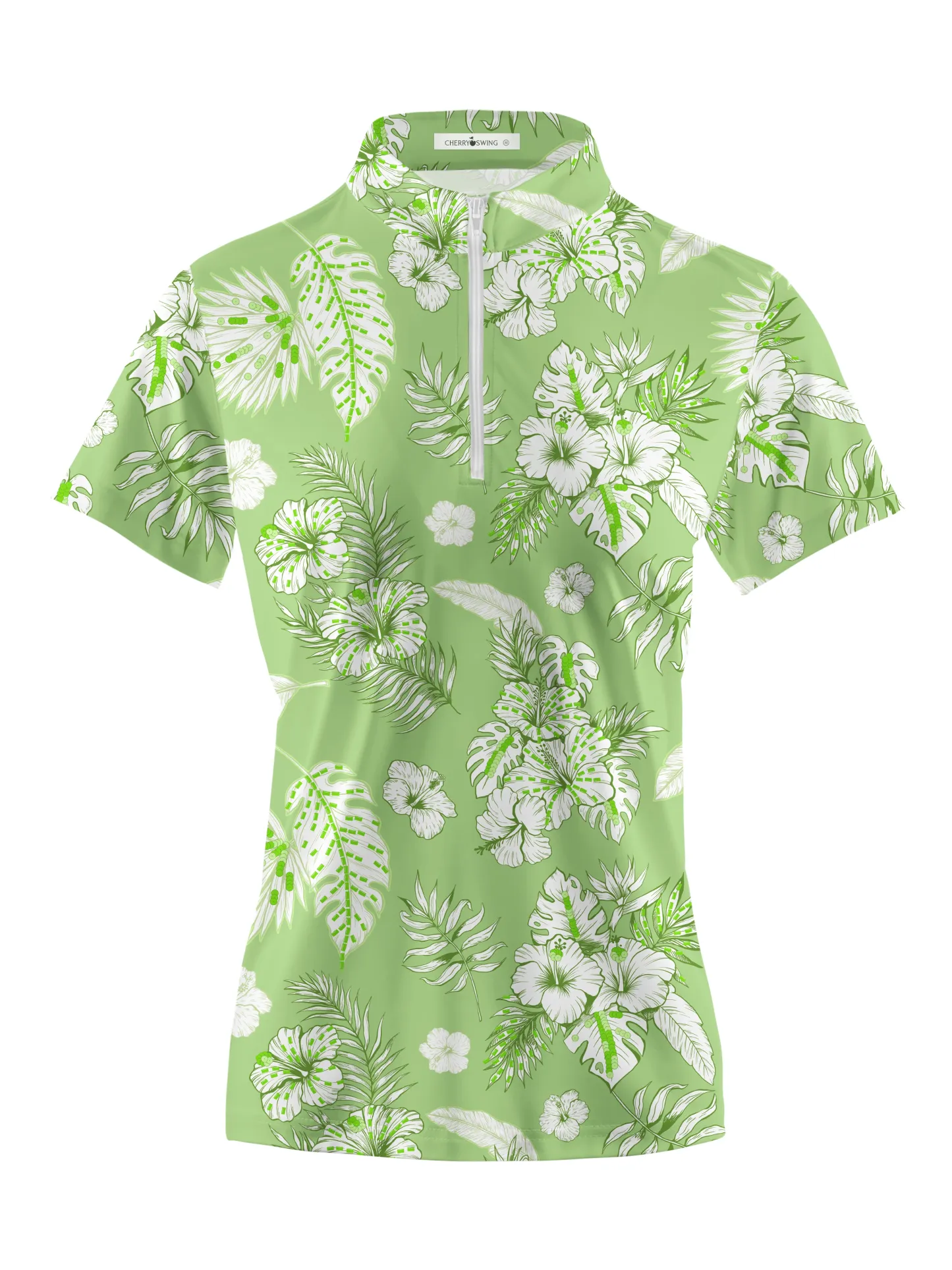 Cherryswing Women's Blue and White Flowers Short Sleeve Polo Shirt