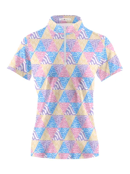 Cherryswing Women's Vibrant Patchwork  Golf Short Sleeve Polo Shirt