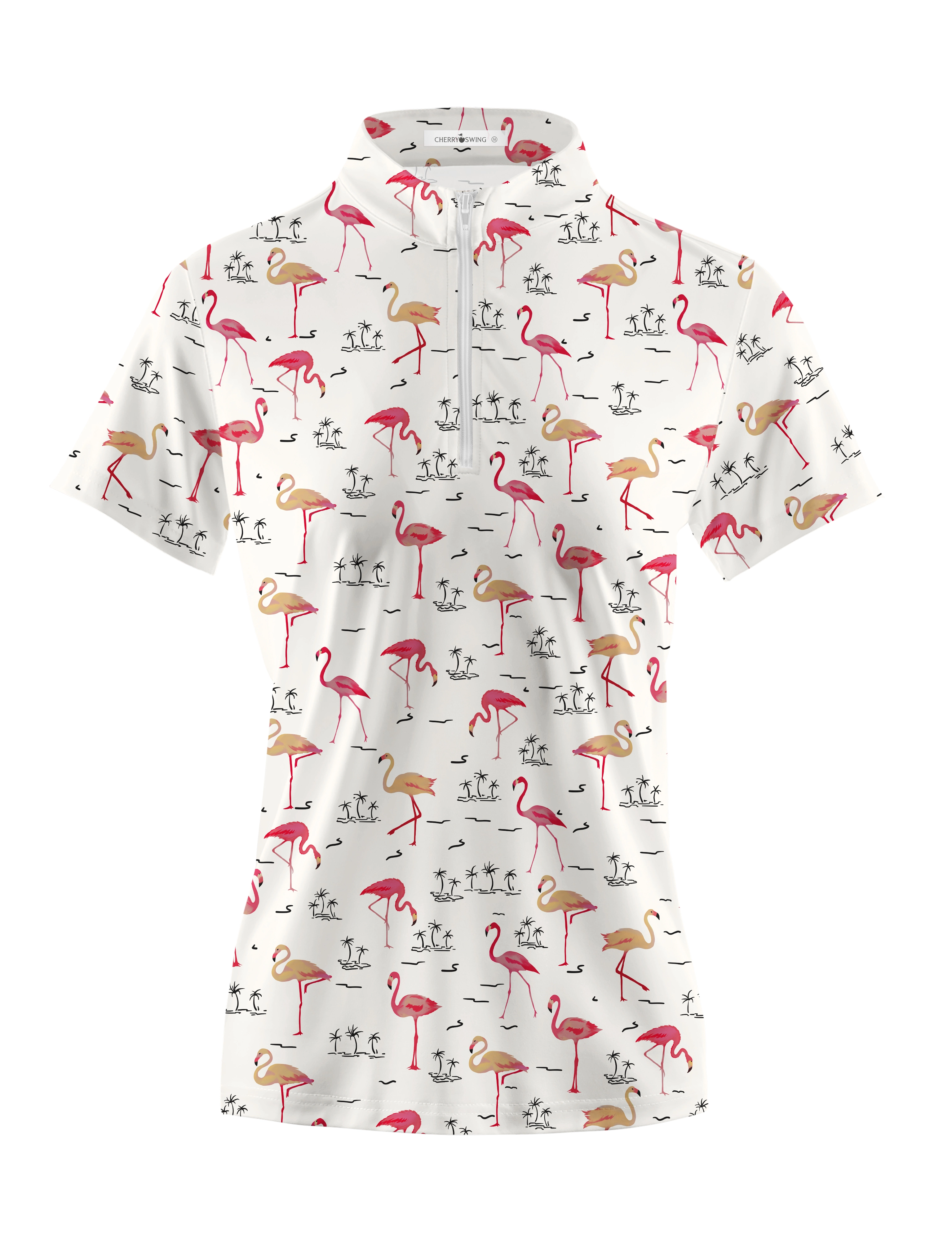 Cherryswing Women's Playful Flamingo Golf Short Sleeve Polo Shirt