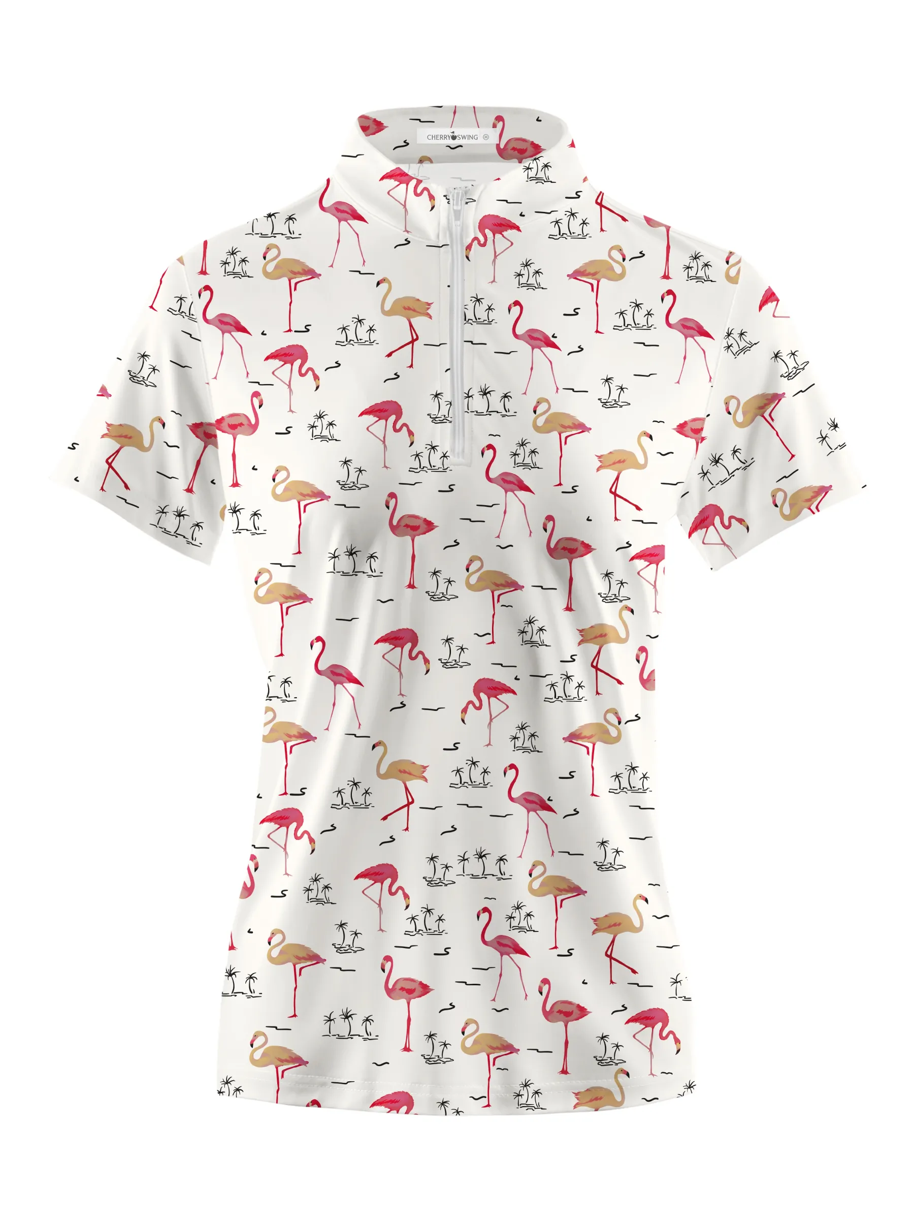 Cherryswing Women's Playful Flamingo Golf Short Sleeve Polo Shirt