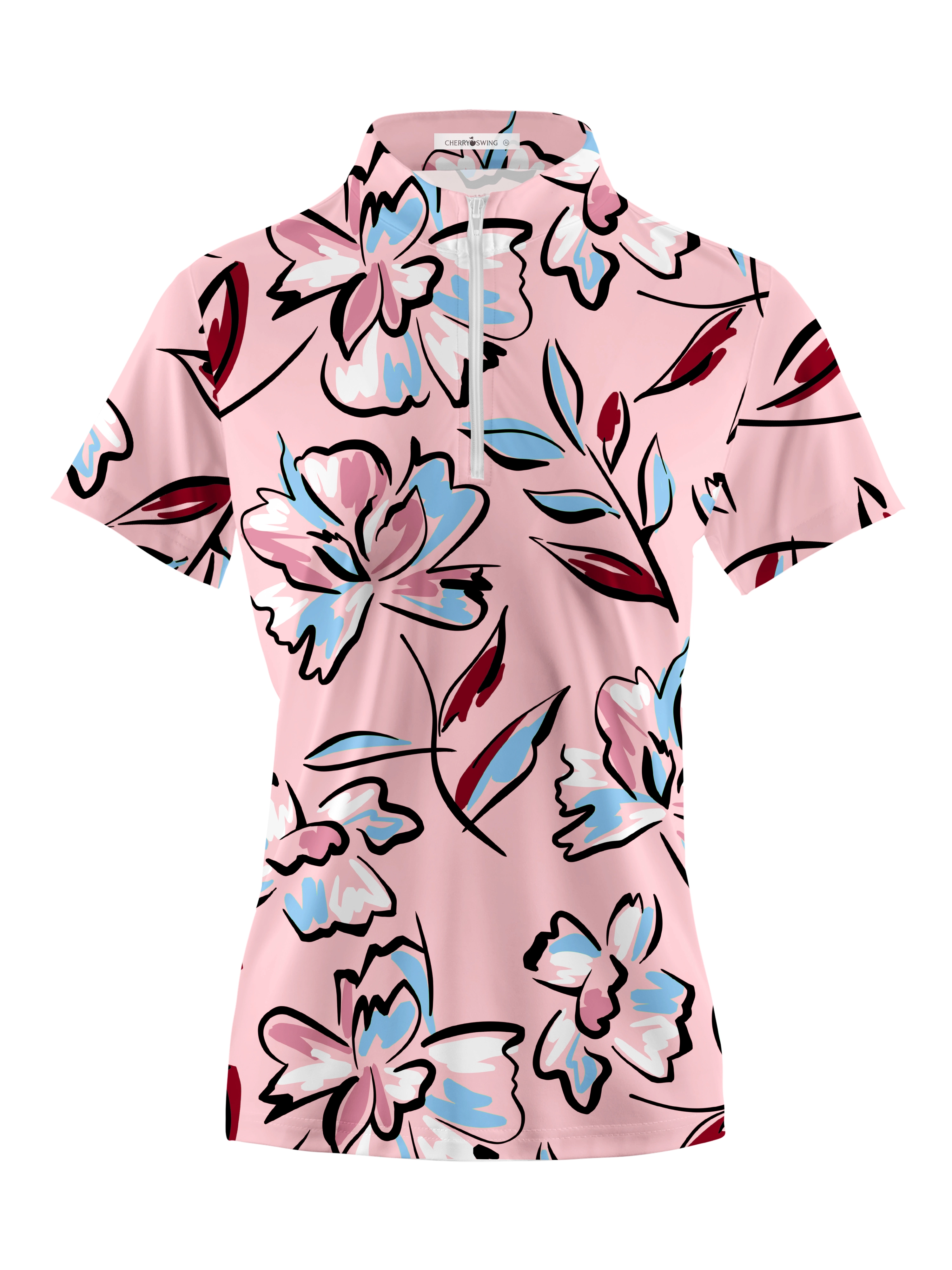 Cherryswing Women's Lilac Floral Short Sleeve Golf Shirt