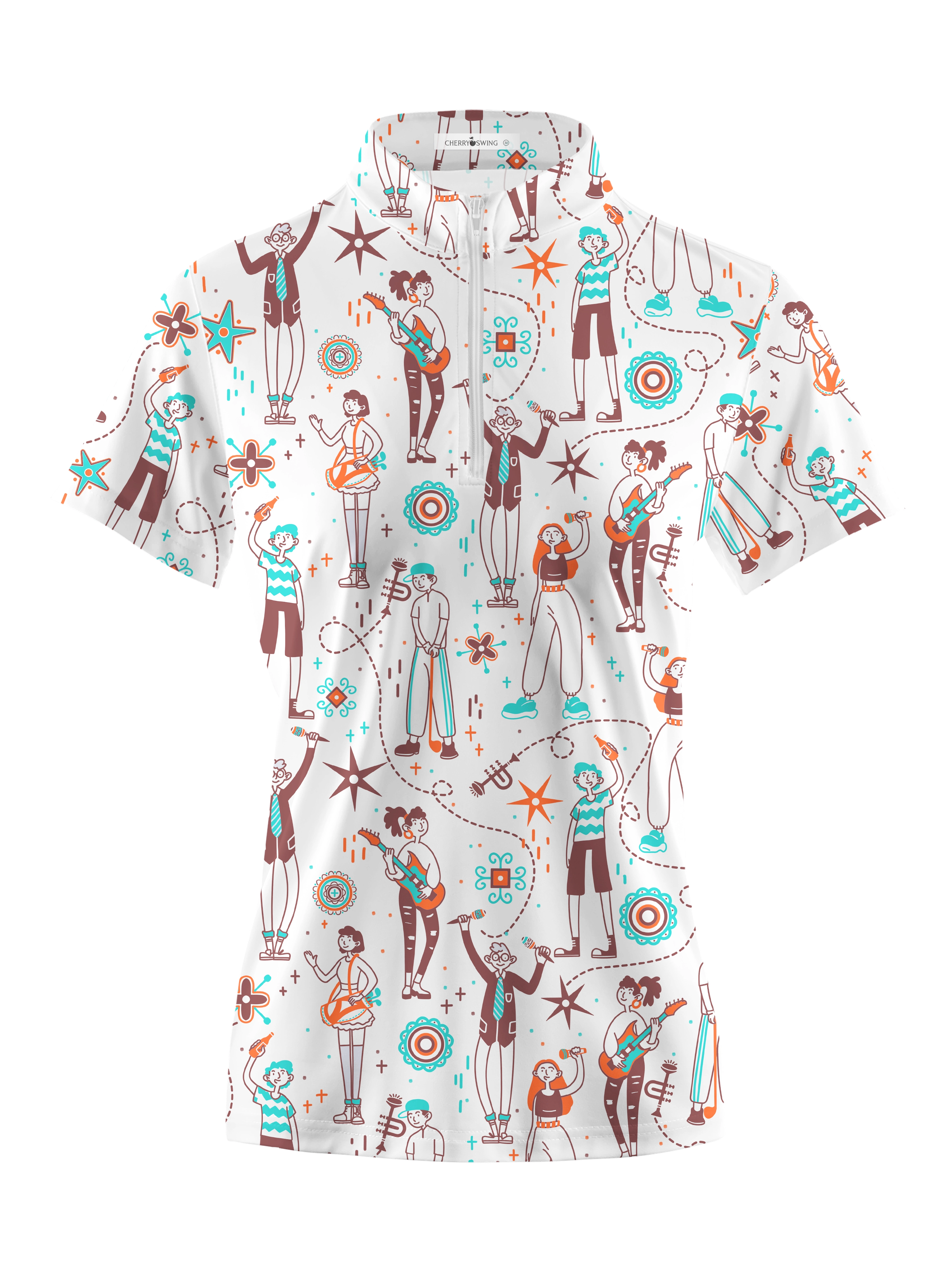 Cherryswing Women's Doodle Pattern Short Sleeve Polo Shirt