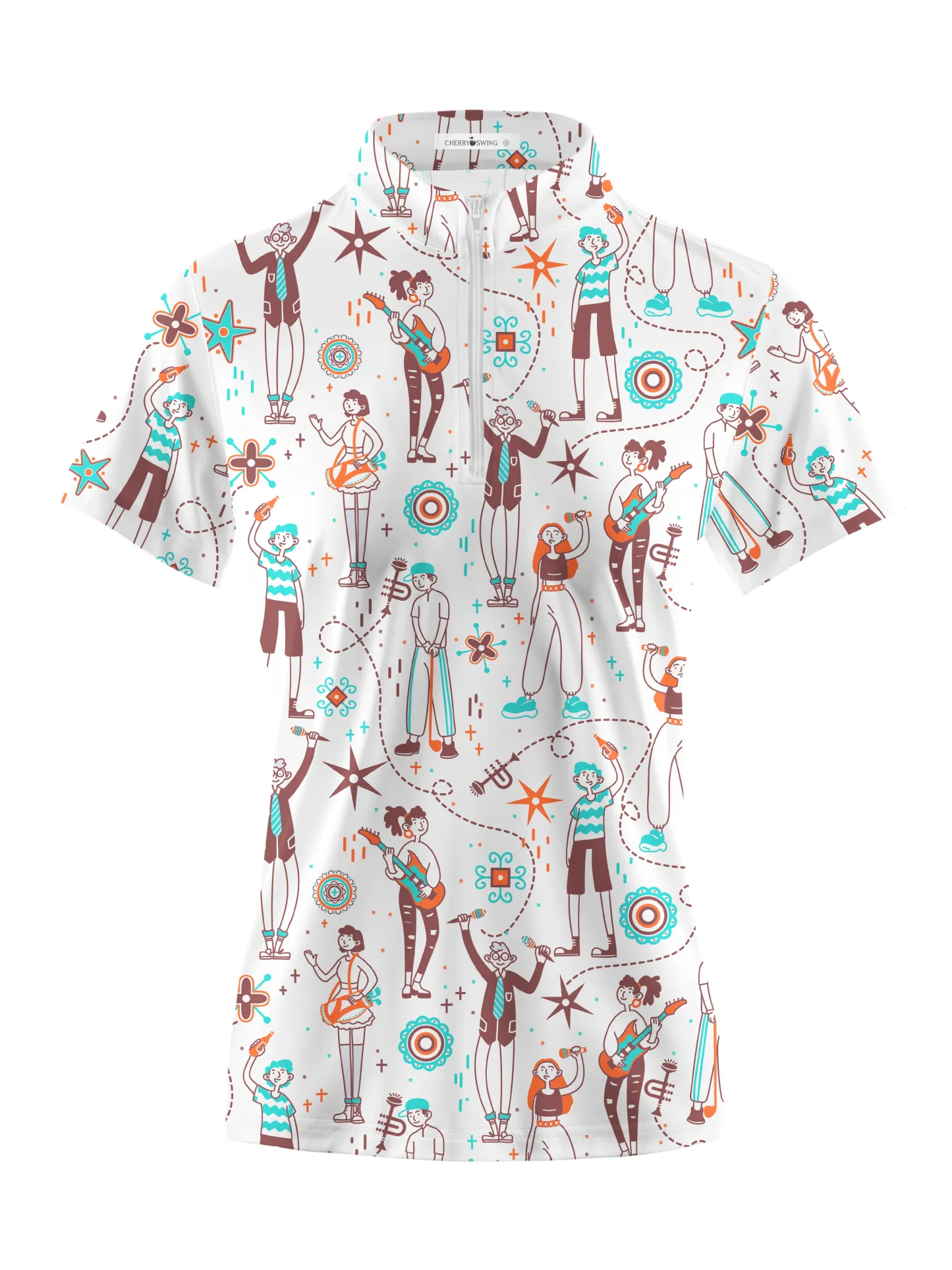 Cherryswing Women's Doodle Pattern Short Sleeve Polo Shirt