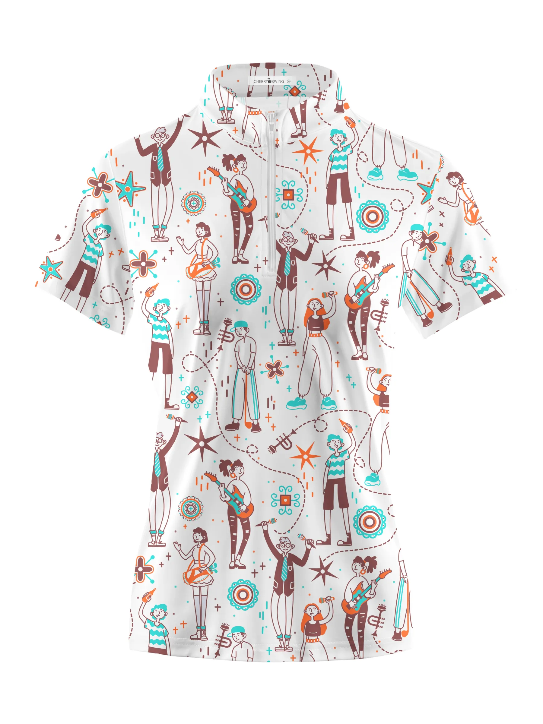 Cherryswing Women's Doodle Pattern Short Sleeve Polo Shirt