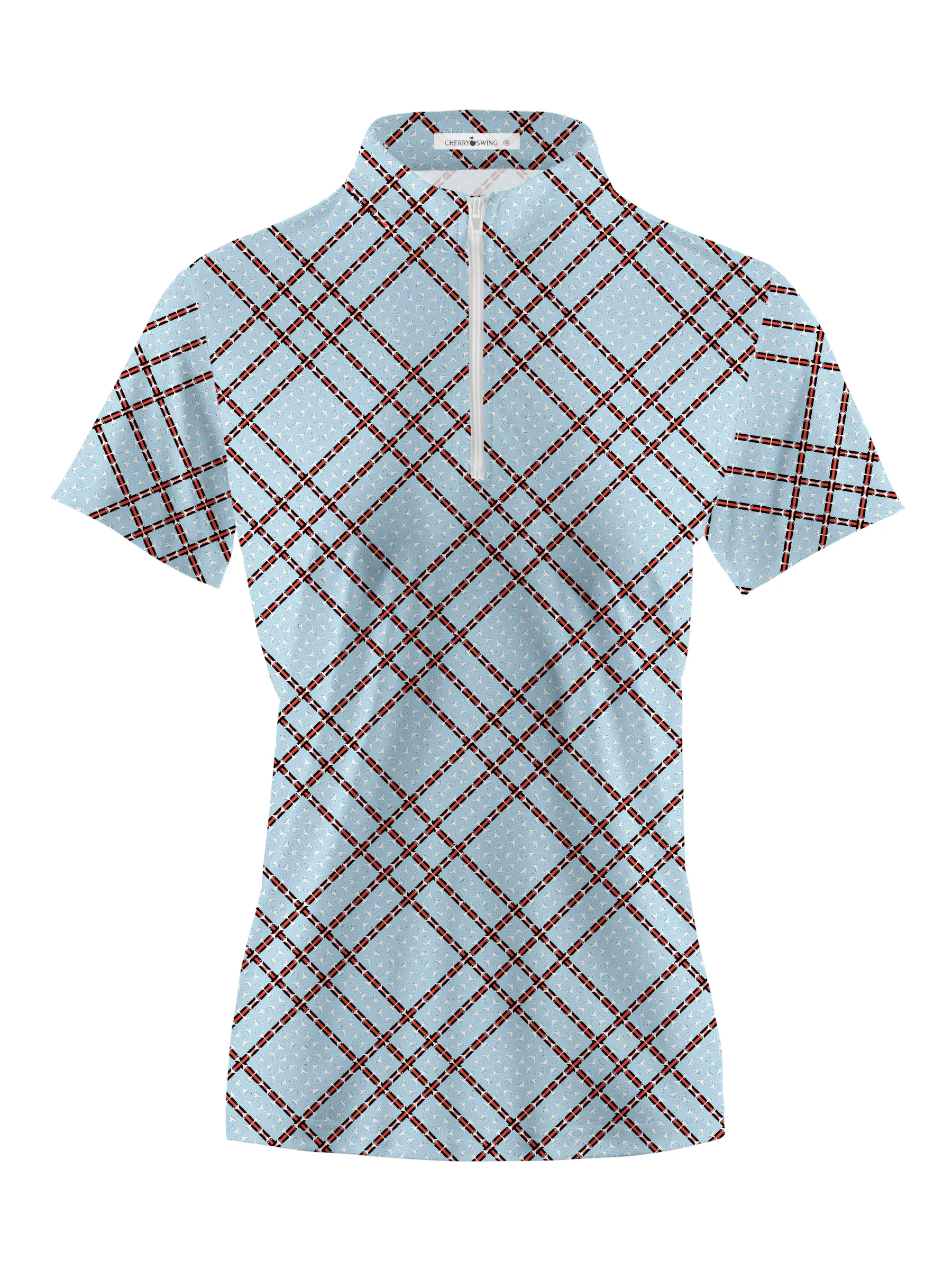 Cherryswing Women's Cassic Scottish Tartan Golf Short Sleeve Polo Shirt