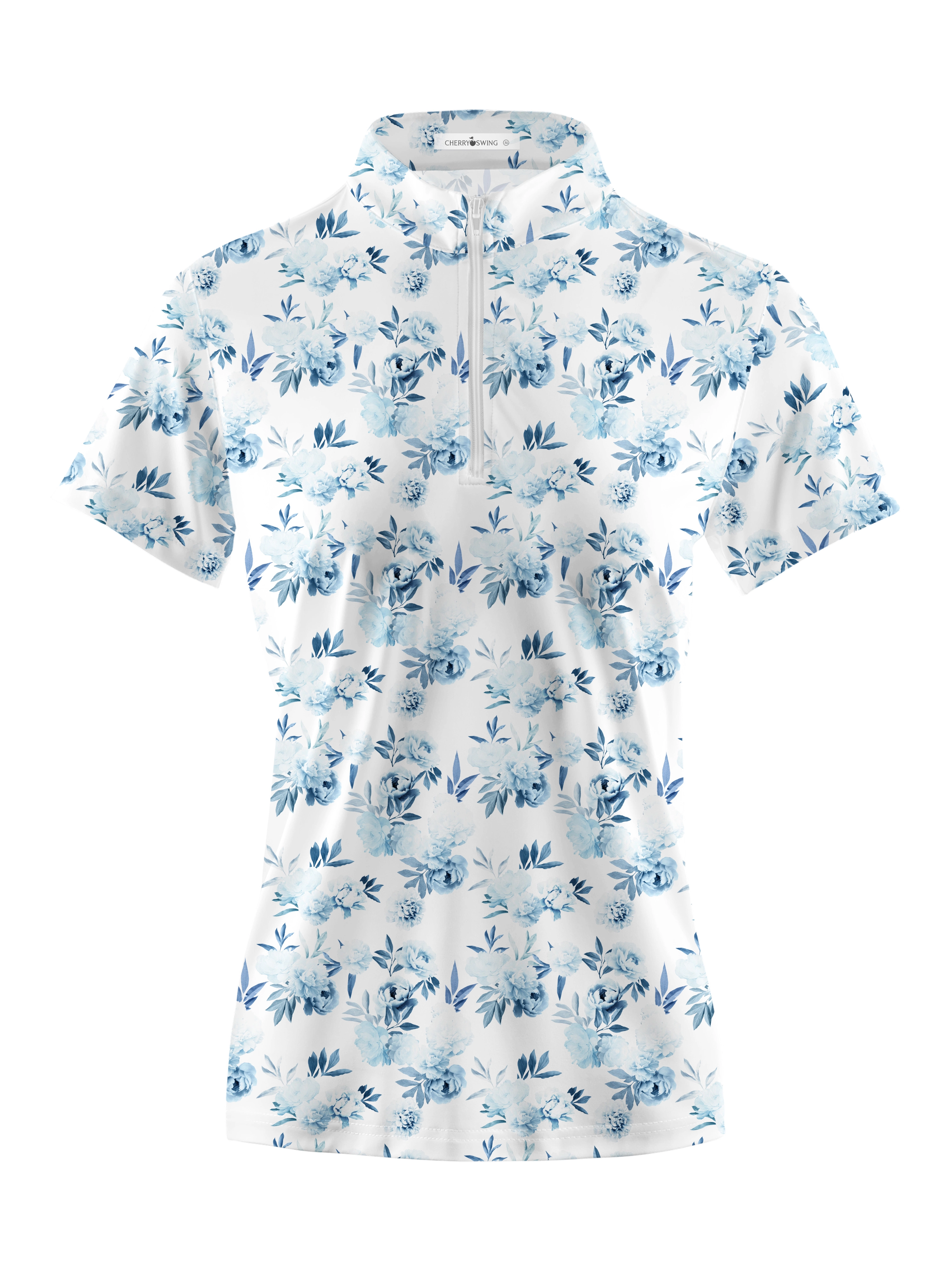 Cherryswing Women's Blue Floral Golf Short Sleeve Polo Shirt