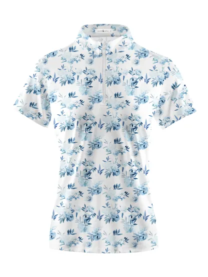 Cherryswing Women's Blue Floral Golf Short Sleeve Polo Shirt
