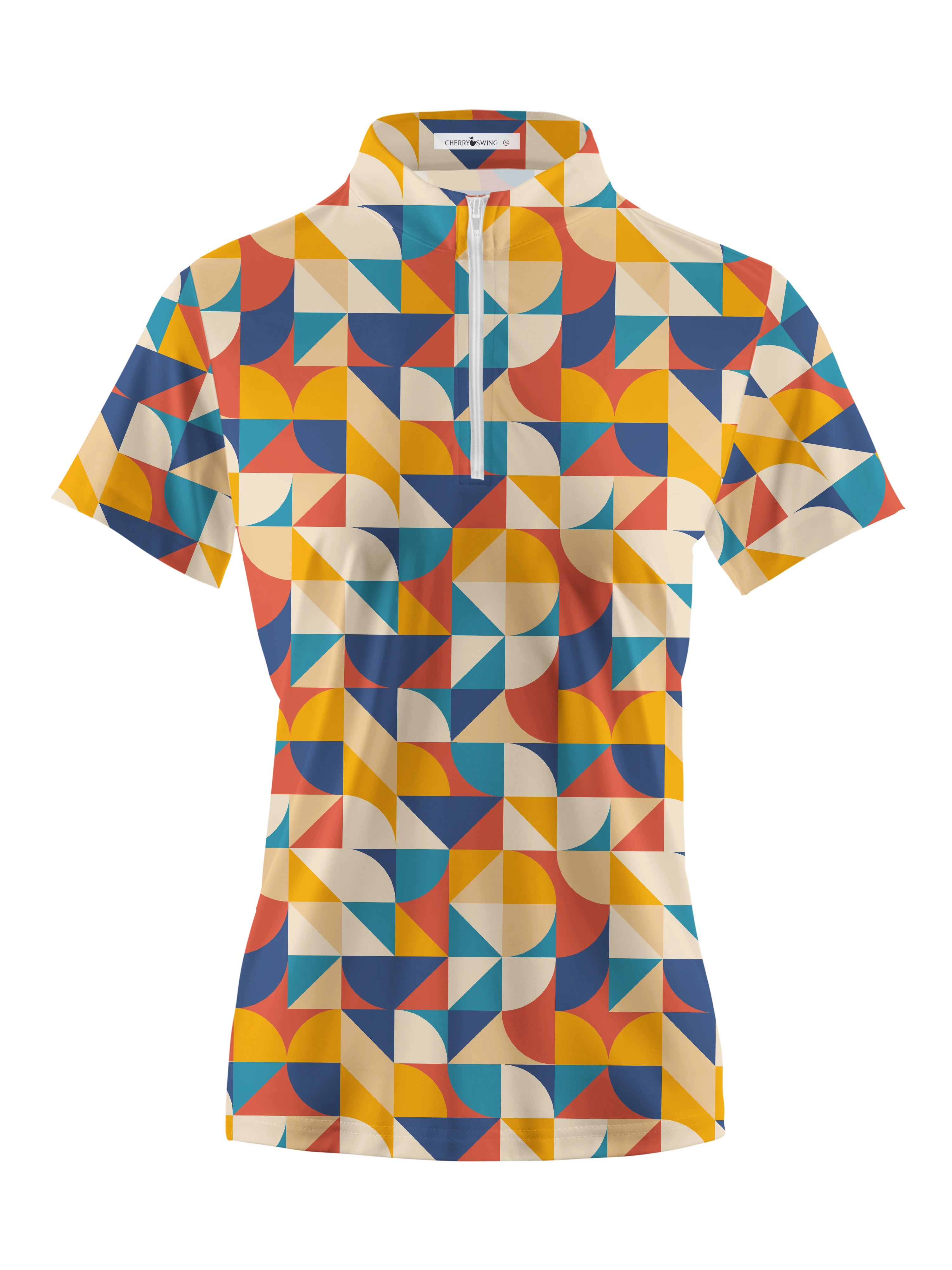 Cherryswing Women's Geometric Mosaic Golf Short Sleeve Polo Shirt