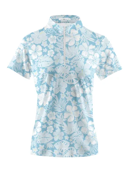 Cherryswing Women's Floral Pattern Short Sleeve Polo Shirt