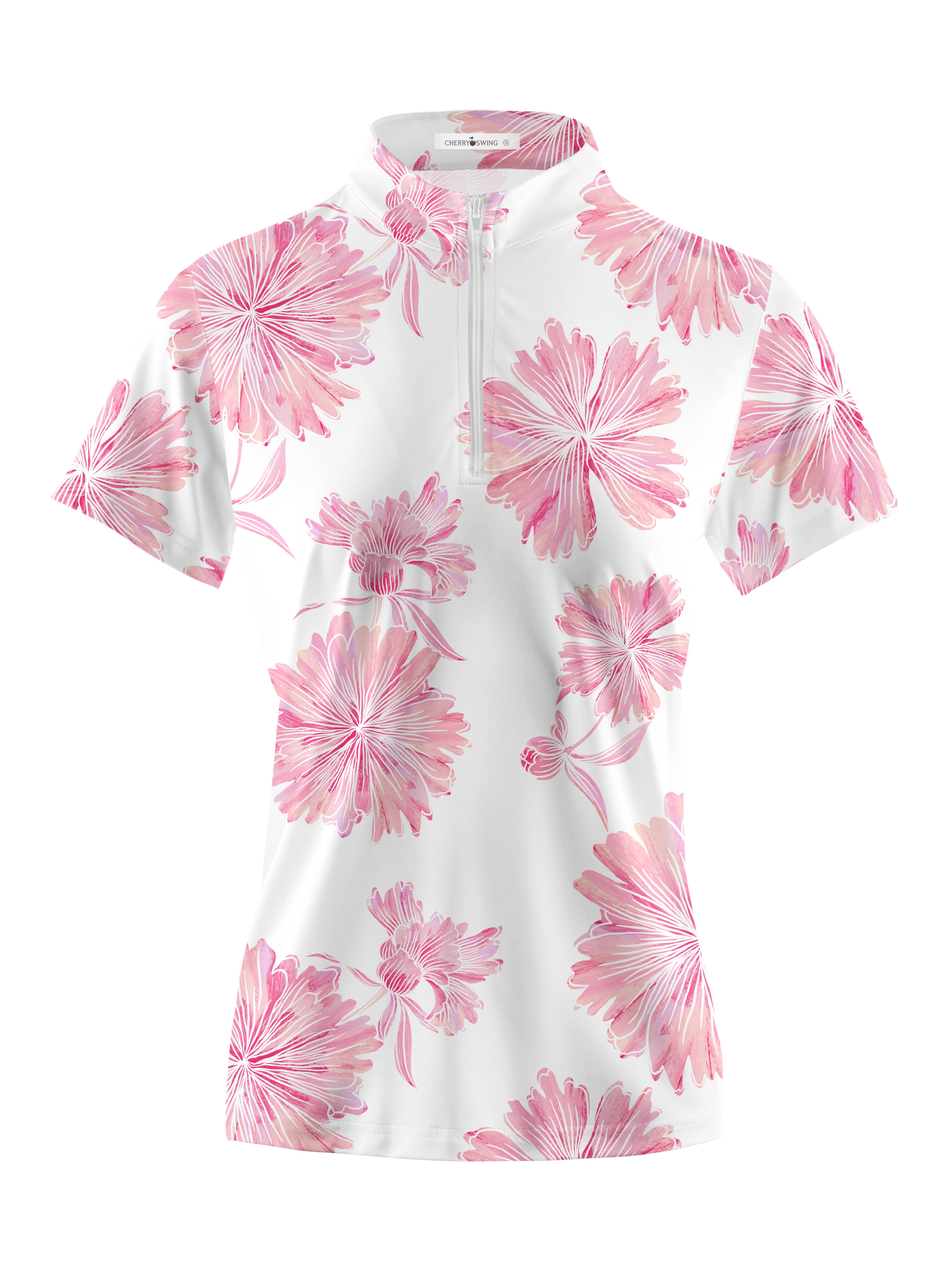 Cherryswing Women's Print Wildflowers Short Sleeve Polo Shirt