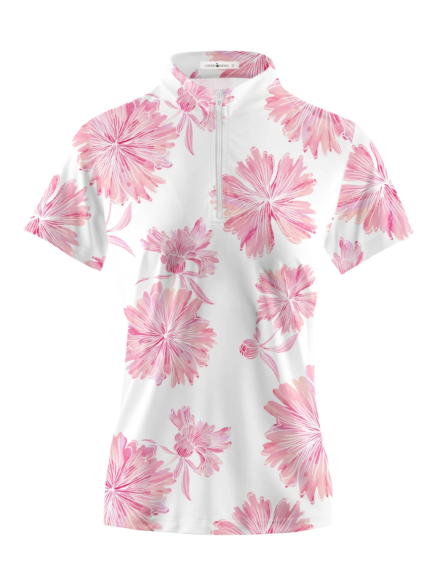 Cherryswing Women's Print Wildflowers Short Sleeve Polo Shirt