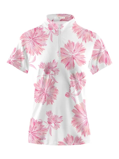 Cherryswing Women's Print Wildflowers Short Sleeve Polo Shirt