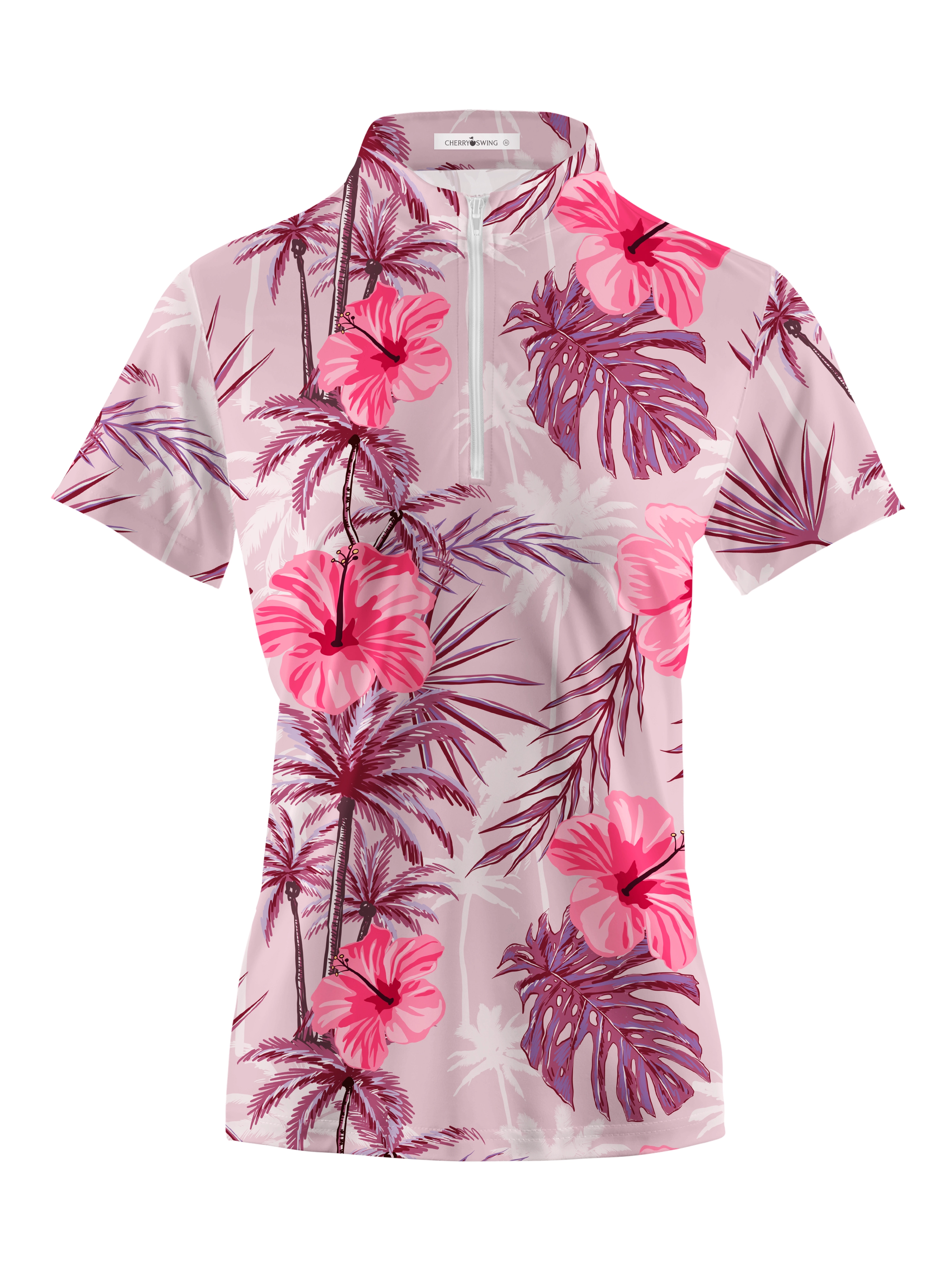 Cherryswing Women's Tropical Hibiscuss Short Sleeve Polo Shirt