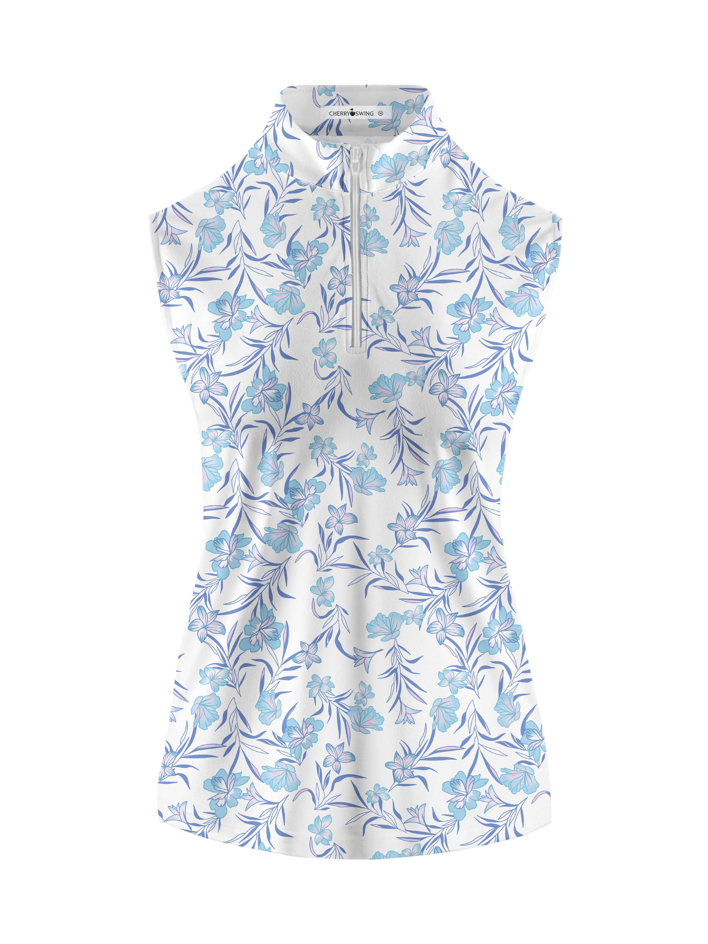 Cherryswing Women's Blue Floral Golf Polo Sleeveless Shirt