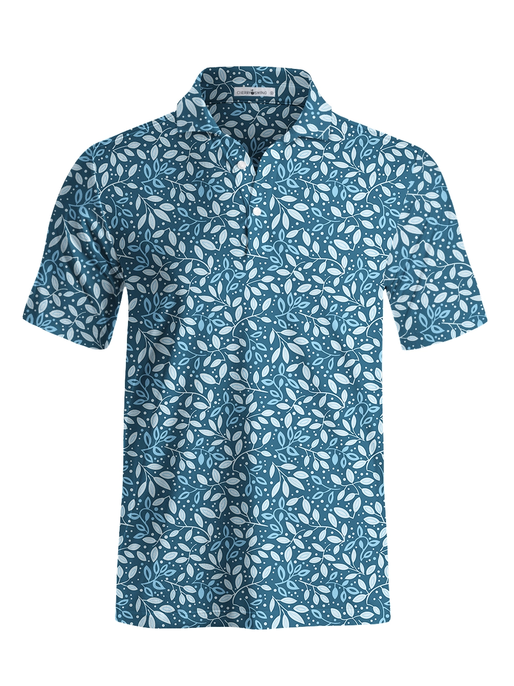Cherryswing  Teal Leaf Motif Men's Polo Shirt