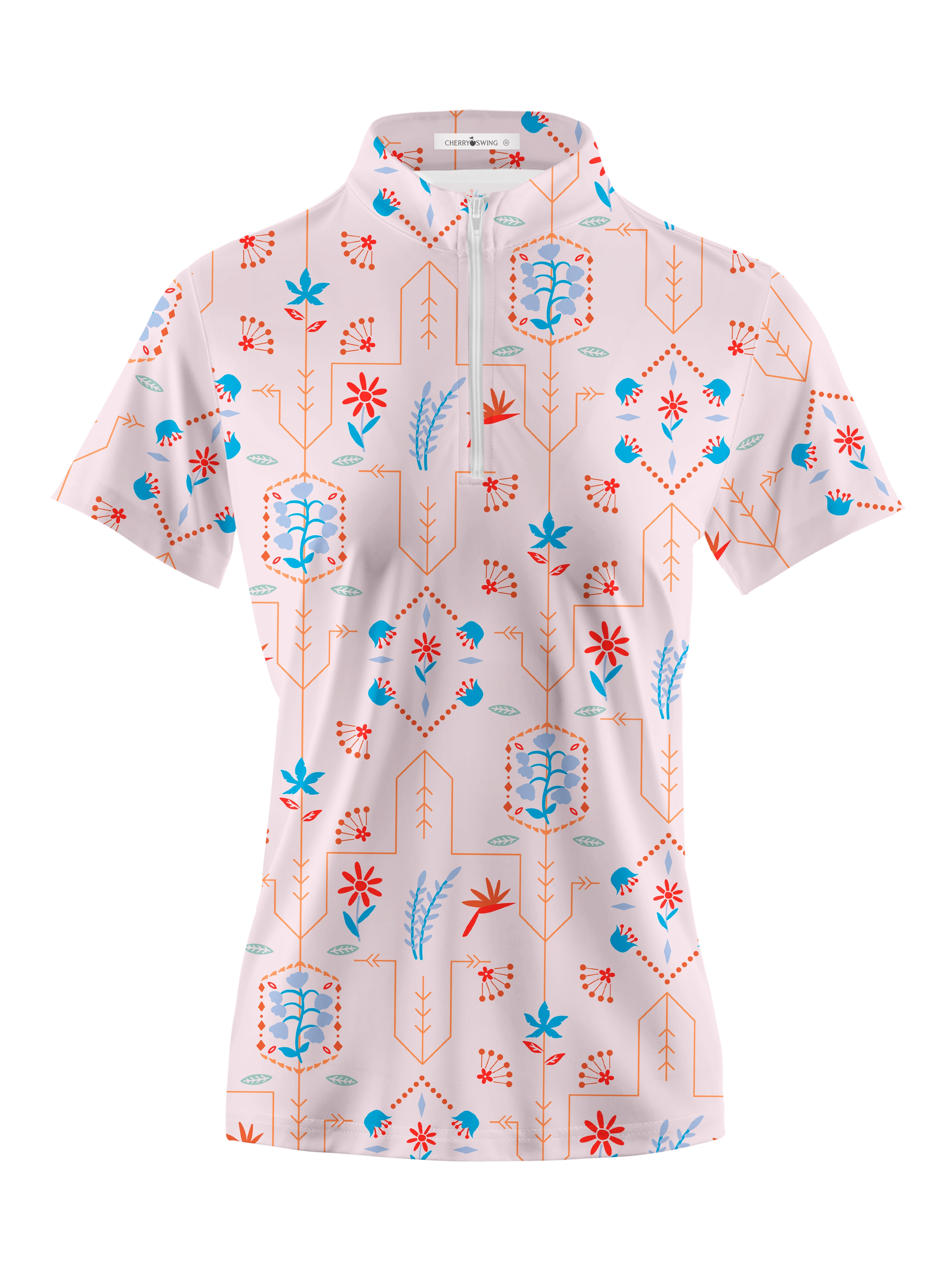 Cherryswing Women's Geometric Floral Shapes Short Sleeve Polo Shirt