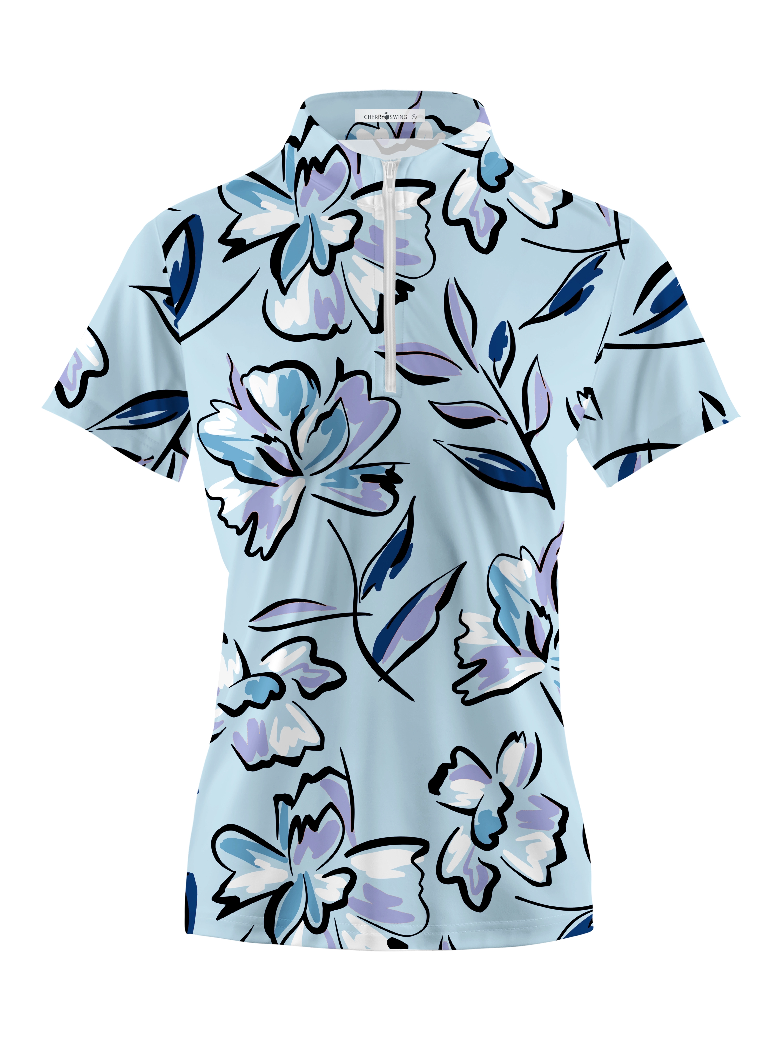 Cherryswing Women's Lilac Floral Short Sleeve Golf Shirt