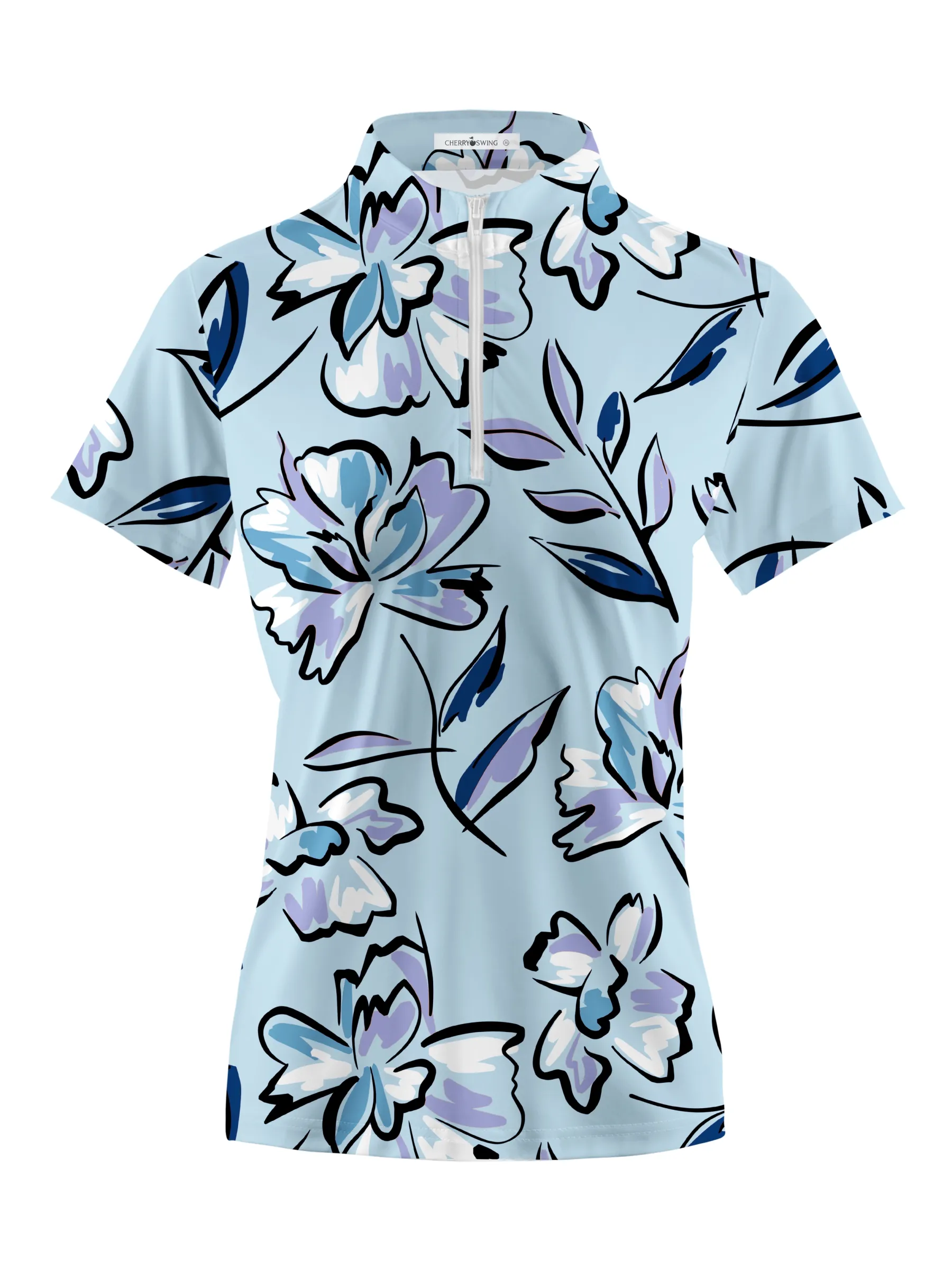 Cherryswing Women's Lilac Floral Short Sleeve Golf Shirt