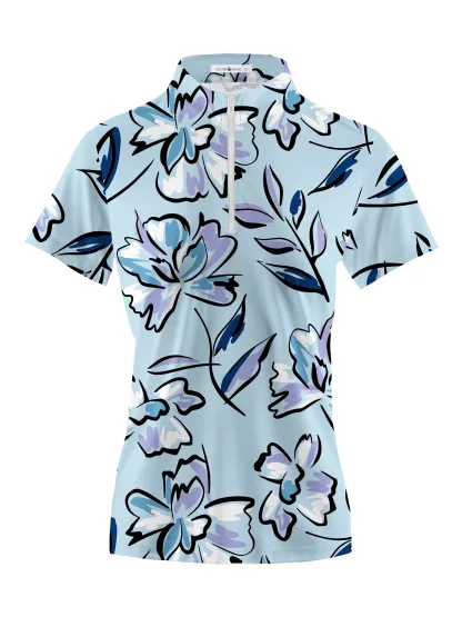 Cherryswing Women's Lilac Floral Short Sleeve Golf Shirt