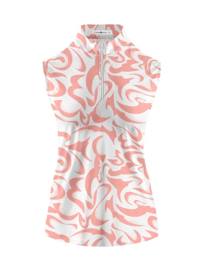Cherryswing Women's Coral Bloom Abstract Golf Polo Sleeveless Shirt