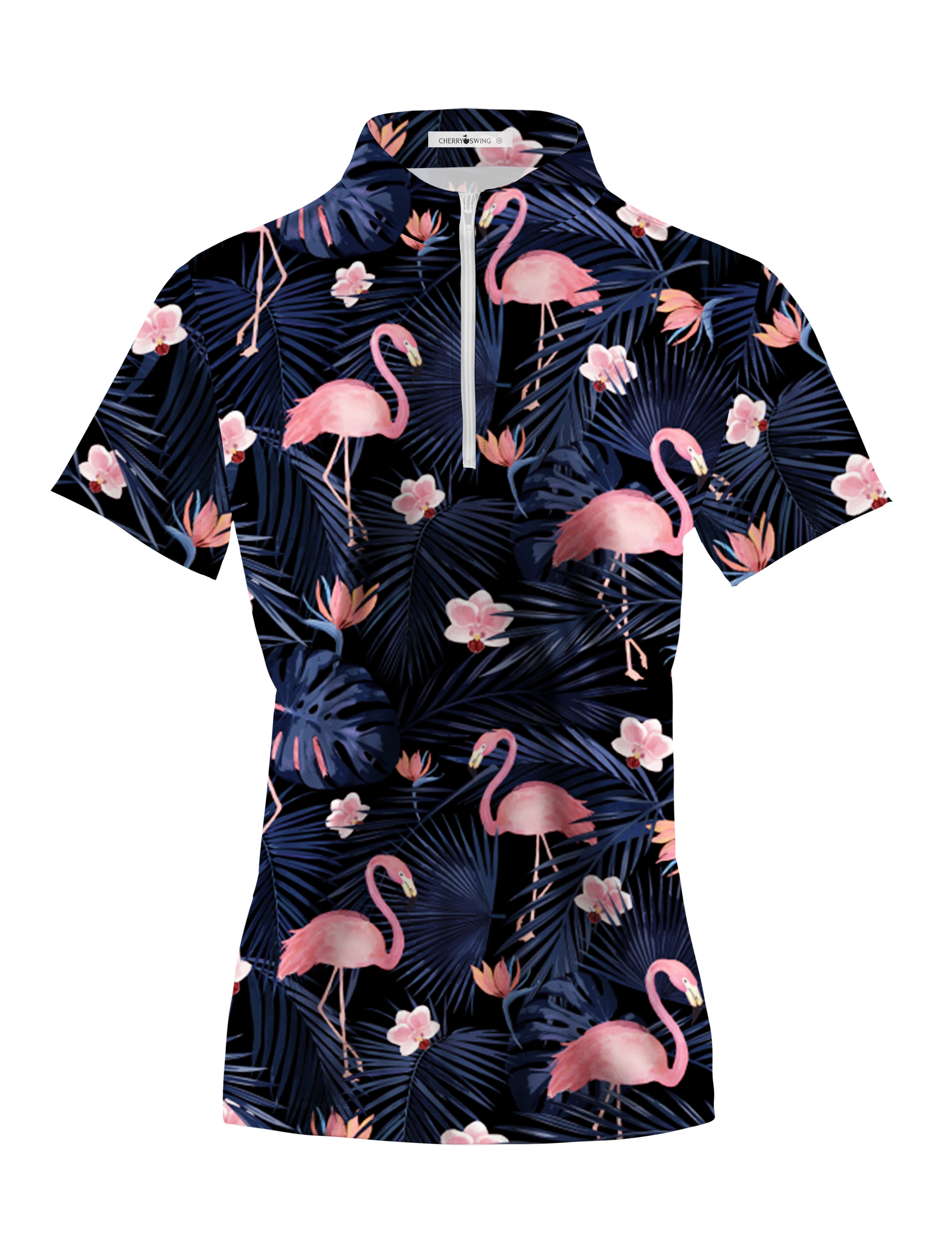 Cherryswing Women's Dancing Flamingo Short Sleeve Polo Shirt