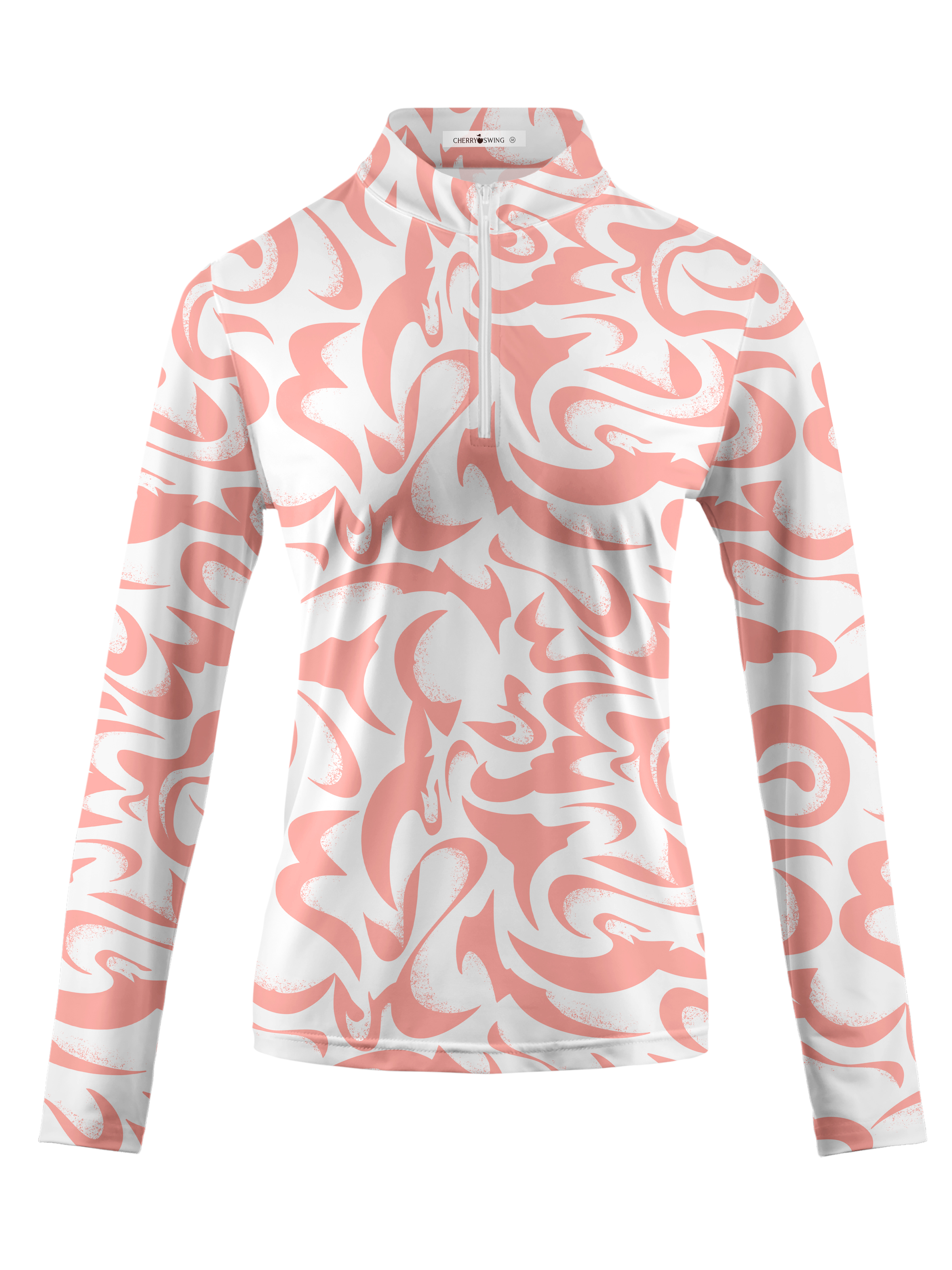 [Copy]Cherryswing Women's Coral Bloom Abstract Long Sleeve Polo Shirt