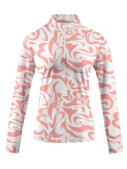 [Copy]Cherryswing Women's Coral Bloom Abstract Long Sleeve Polo Shirt