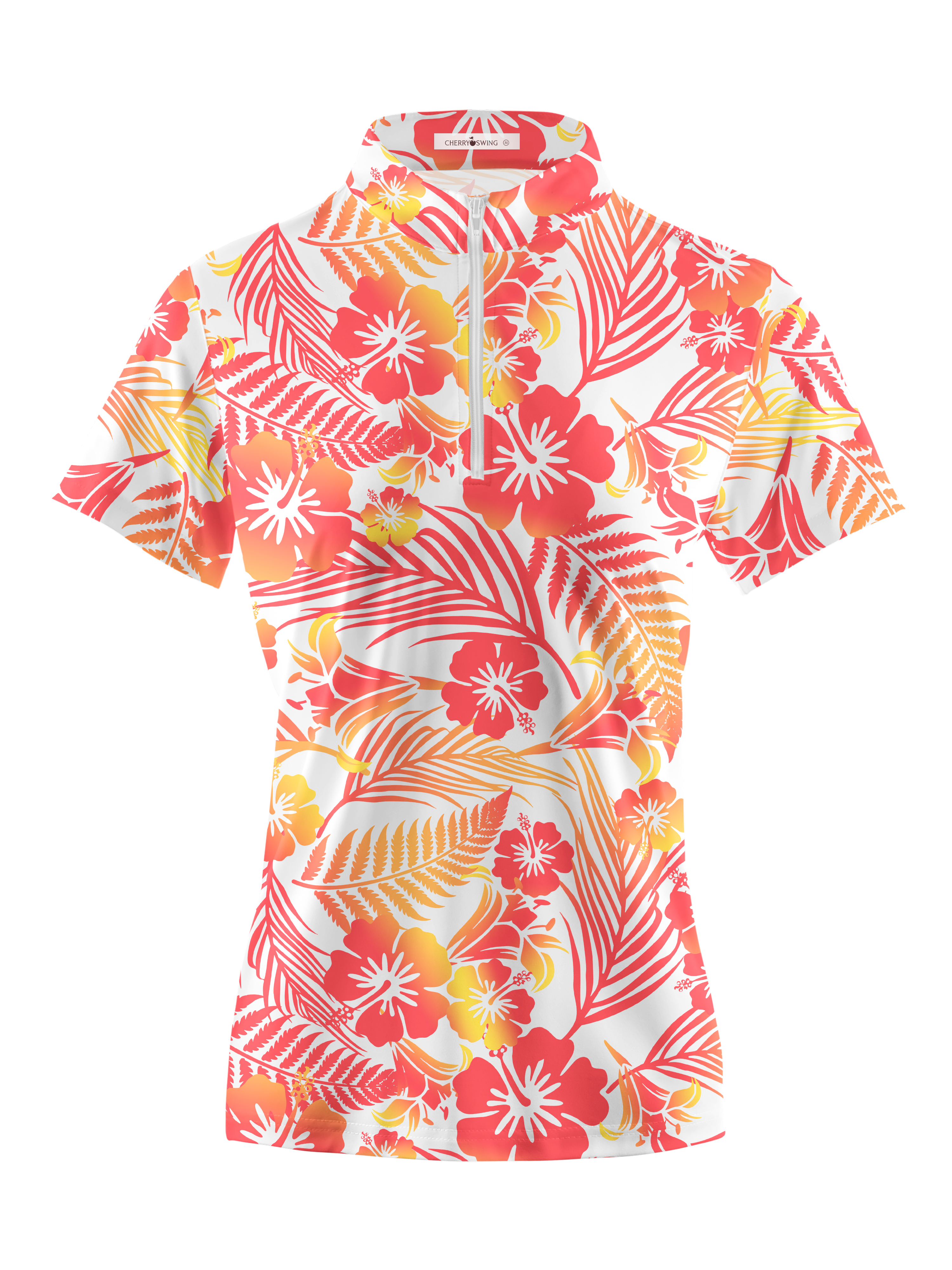 Cherryswing Women's Tropical Blossom Short Sleeve Golf Polo Shirt