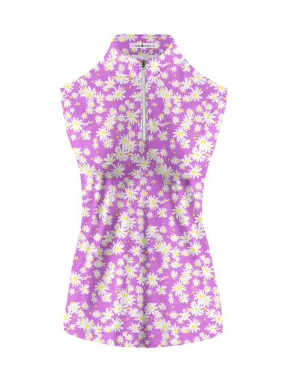 [Copy]Cherryswing Women's Daisy Print Print Sleeveless Golf Polo Shirt