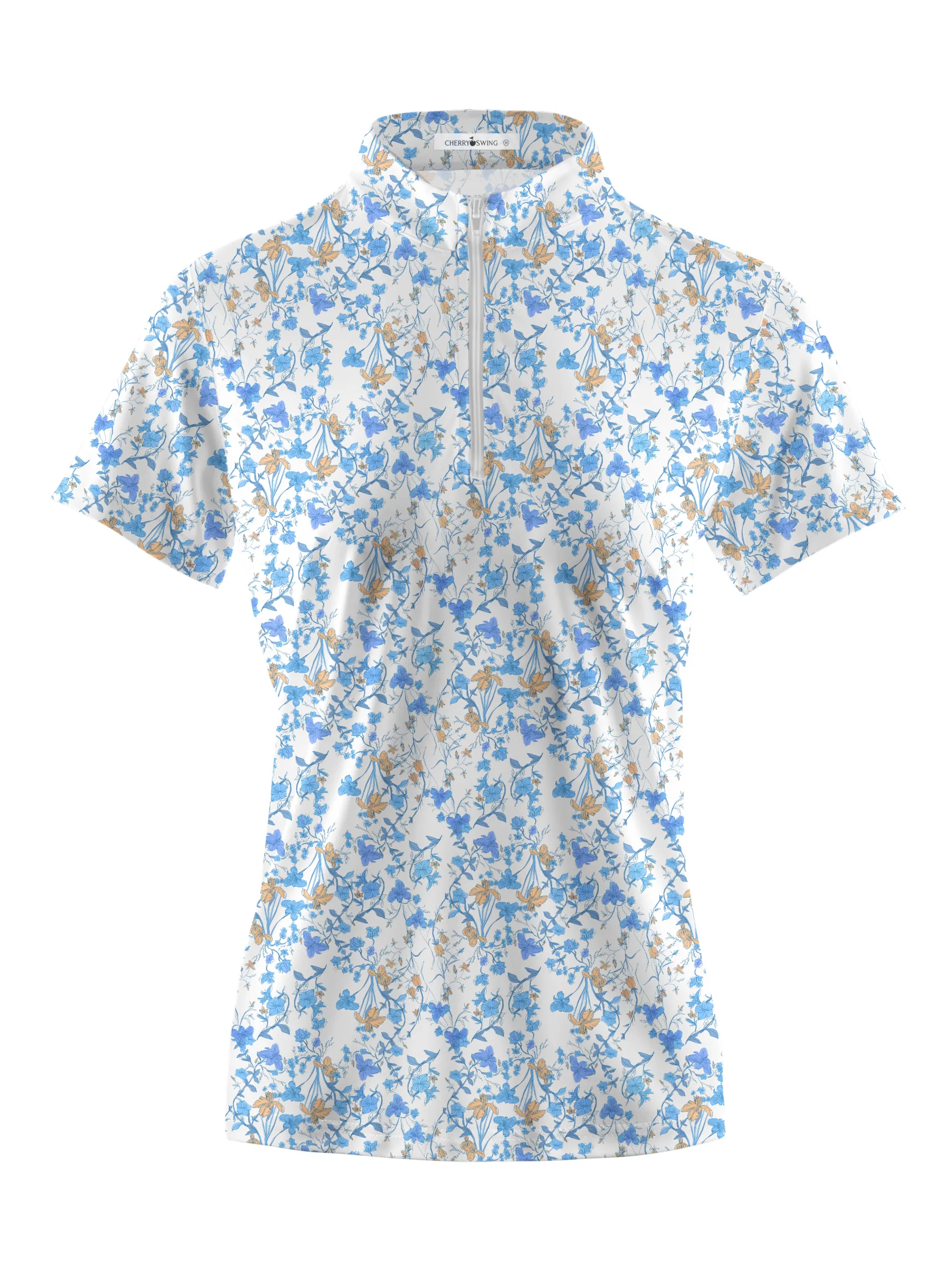 Cherryswing Women's Blue Floral Print Golf Polo