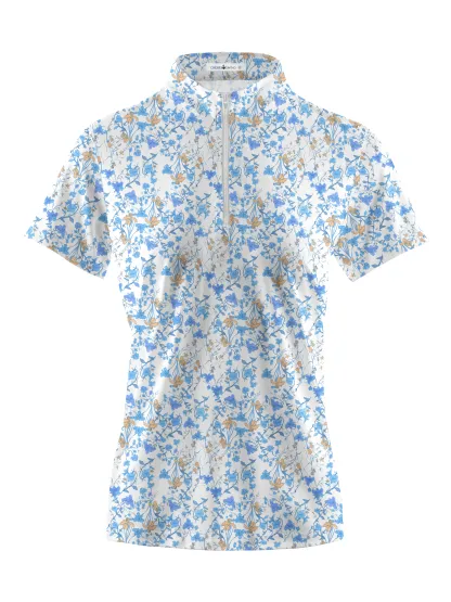 Cherryswing Women's Blue Floral Print Golf Polo