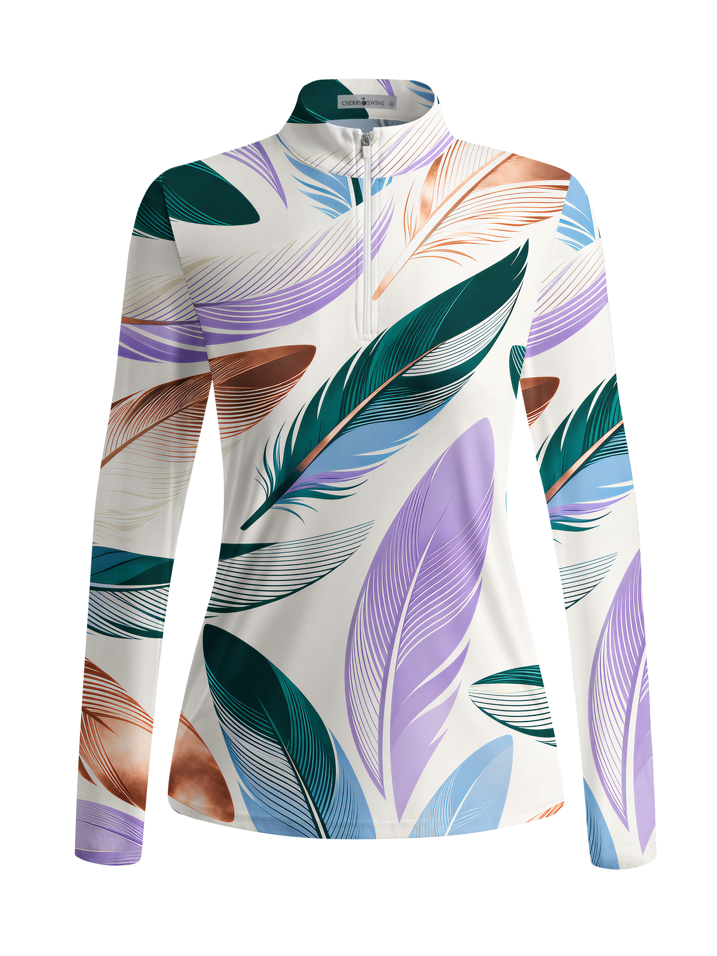 Cherryswing Women's Iridescent Feather Art Long Sleeve Golf Shirt