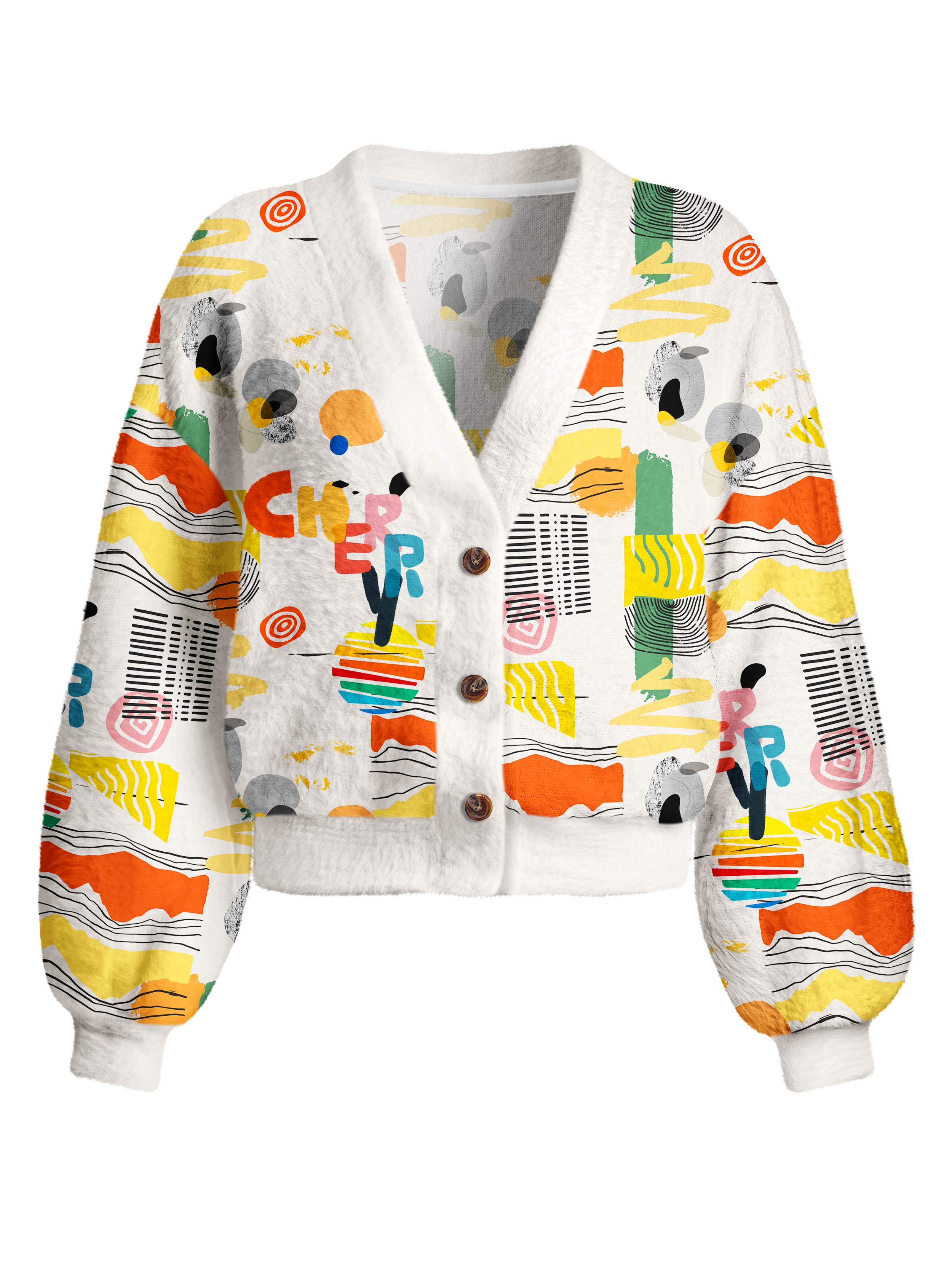 Cherryswing Women's Modern Art Fuzzy Knit Golf Cardigan