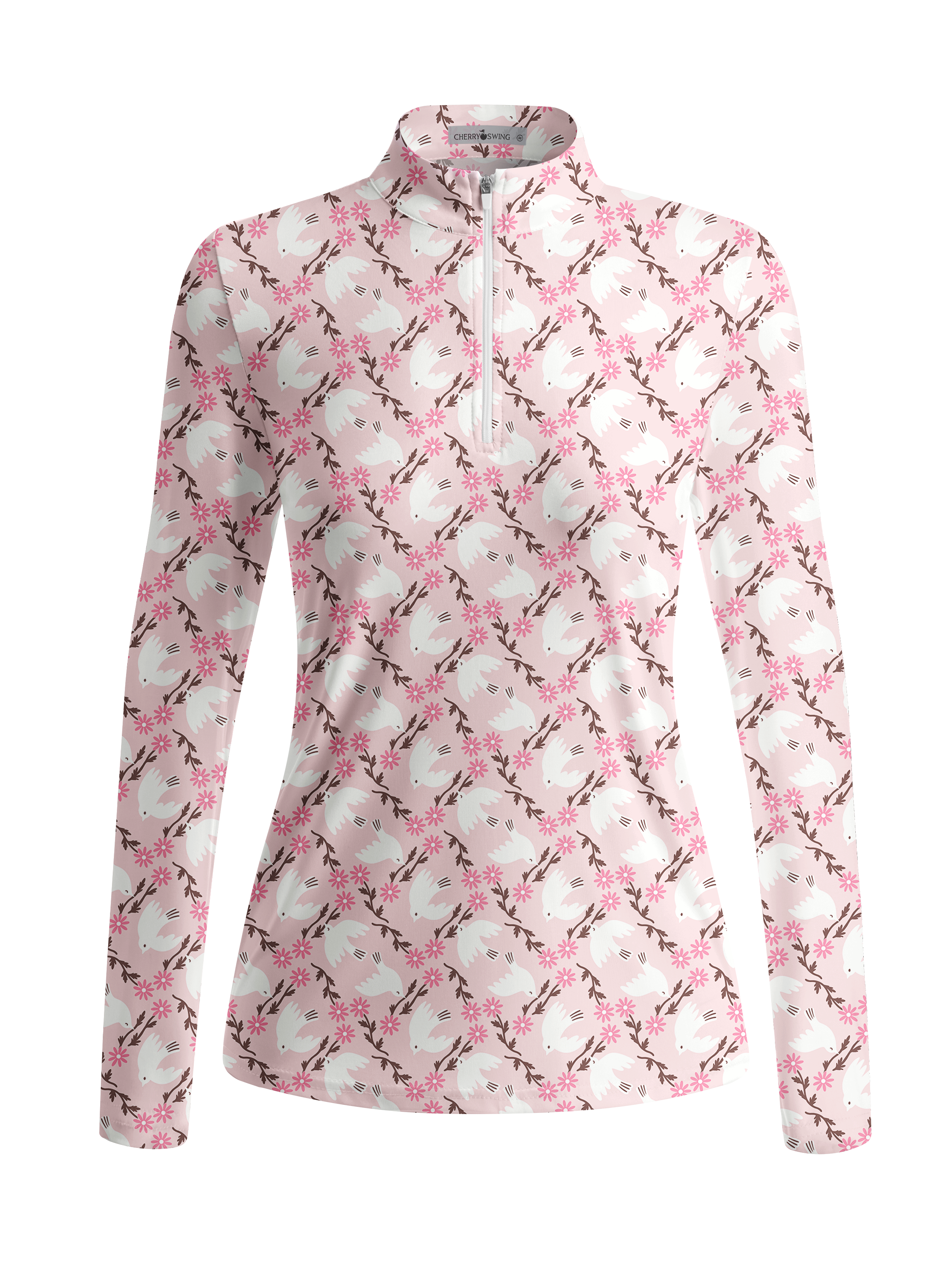 Cherryswing Women's Flying Birds and Blossoms Long Sleeve Golf Shirt