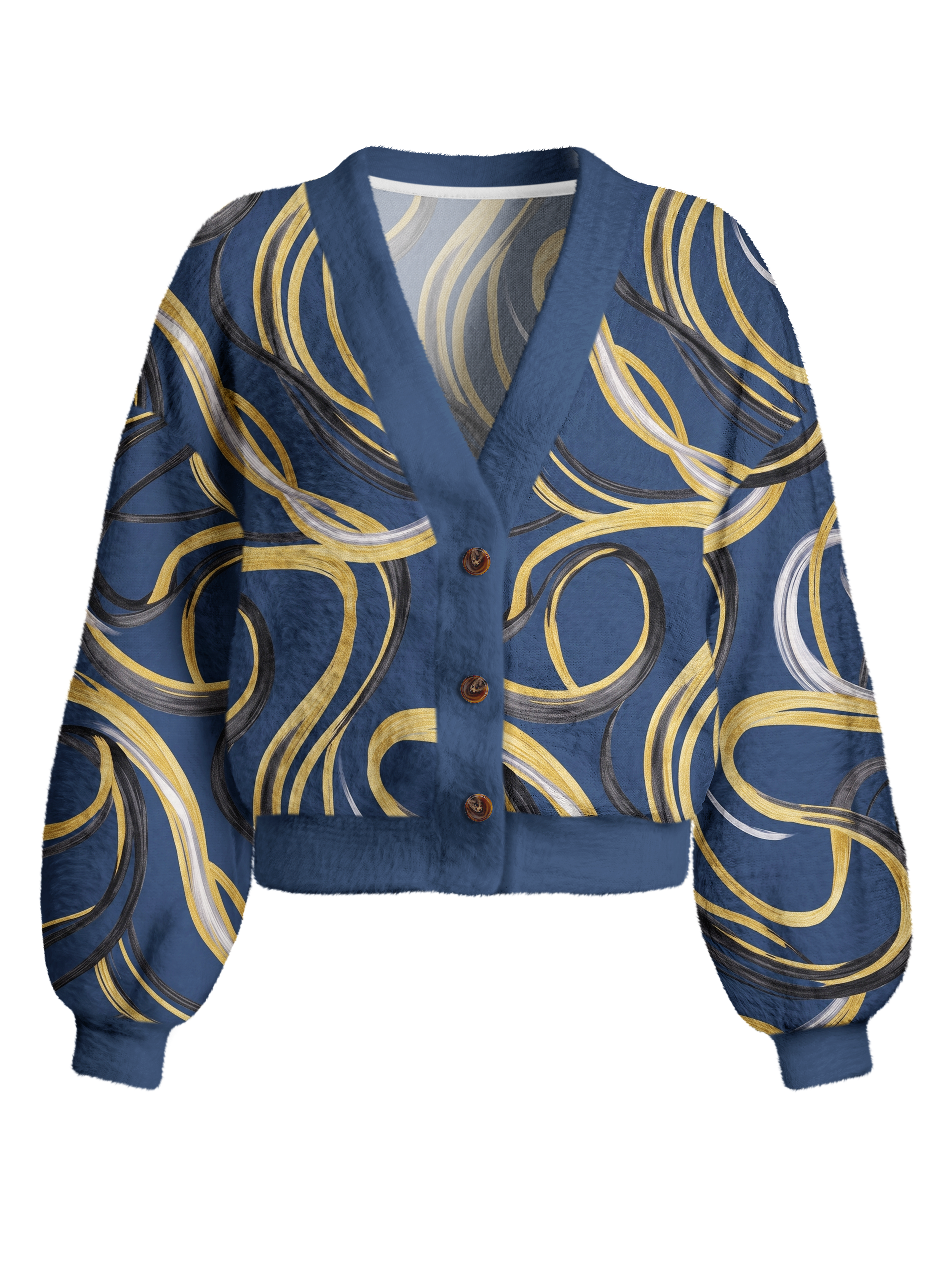 Cherryswing Women's Gilded Swirl Fuzzy Knit Golf Cardigan
