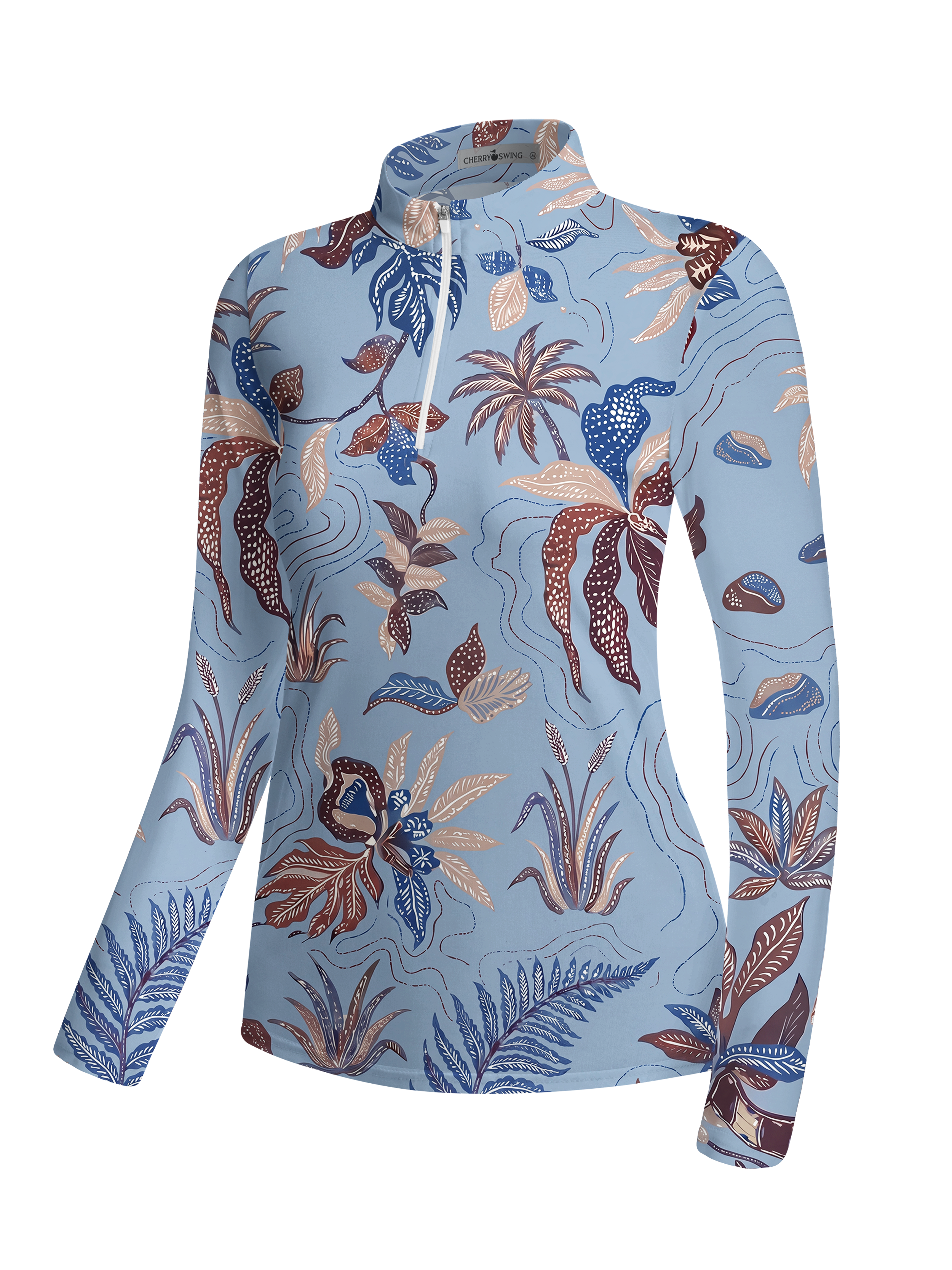 Cherryswing Women's Exotic Tropical Botanical Long Sleeve Golf Shirt