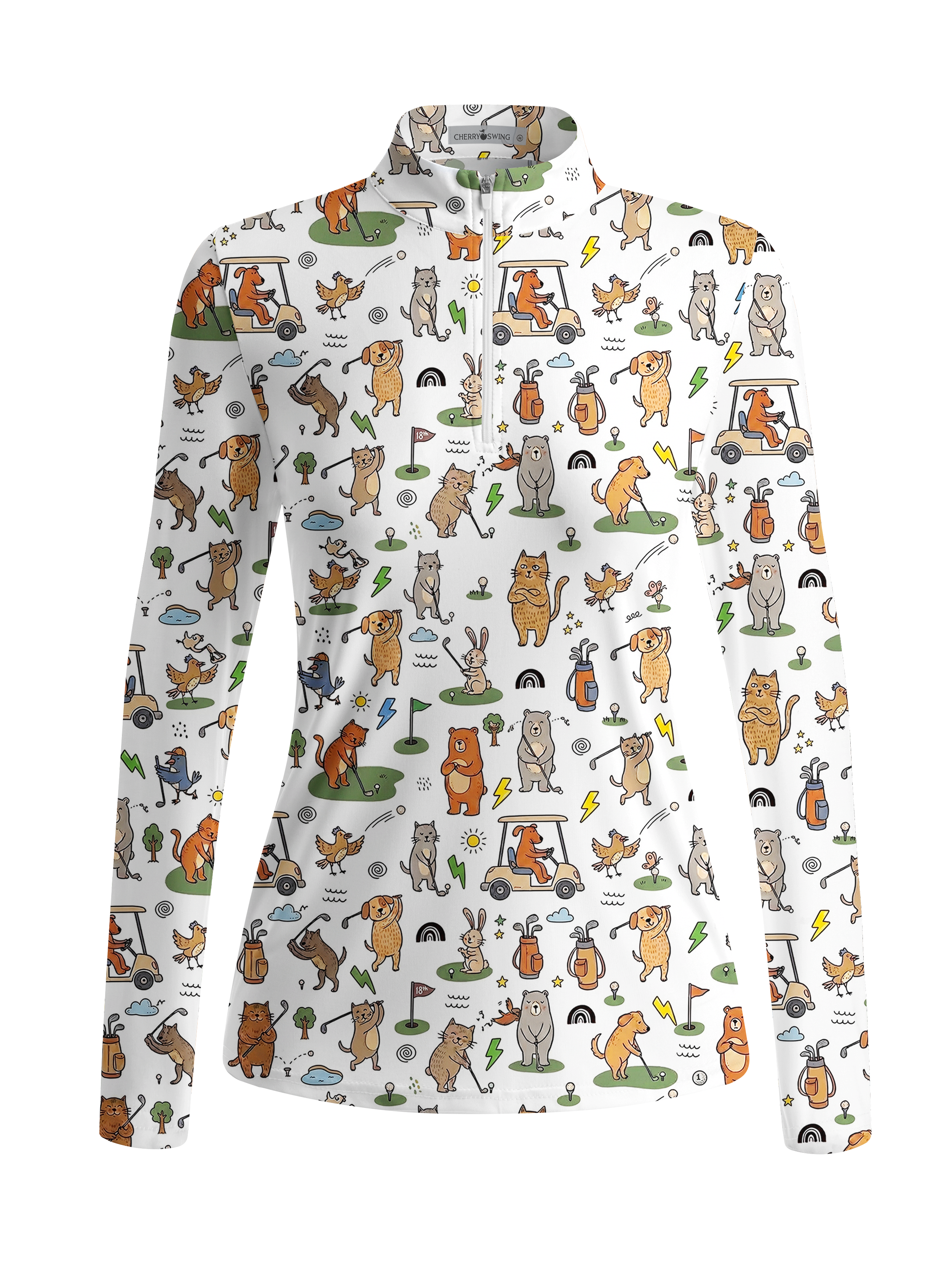 Cherryswing Women's Playful Animal Golfers Long Sleeve Golf Shirt