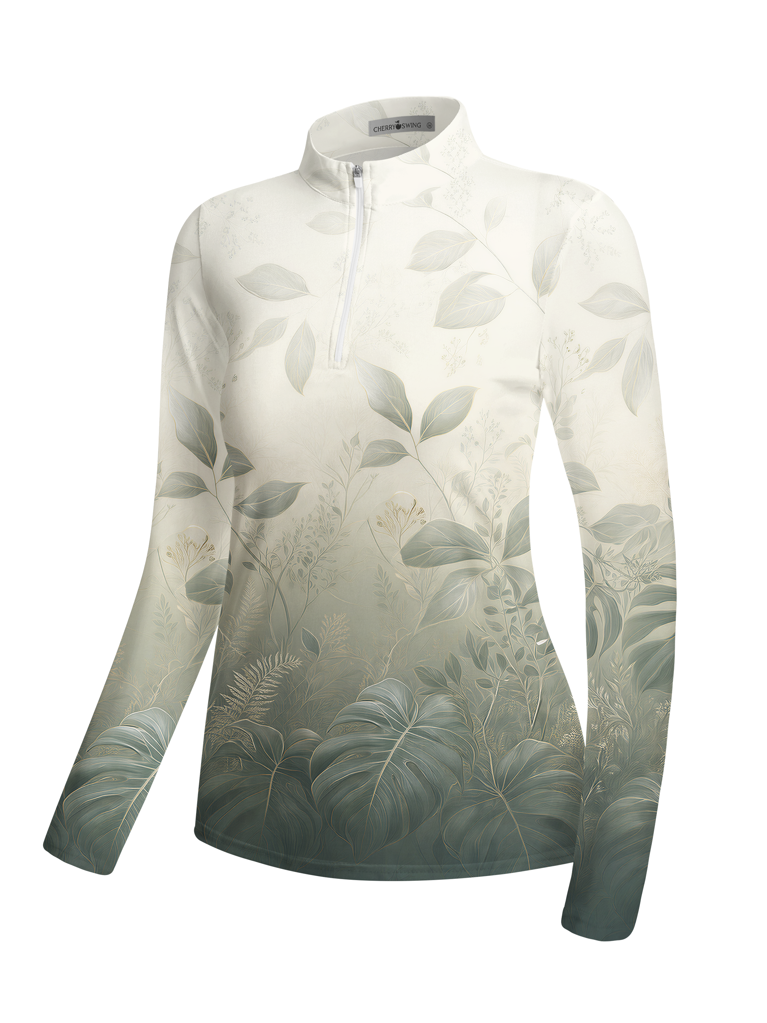 Cherryswing Women's Botanical Leaf Pattern Long Sleeve Golf Shirt
