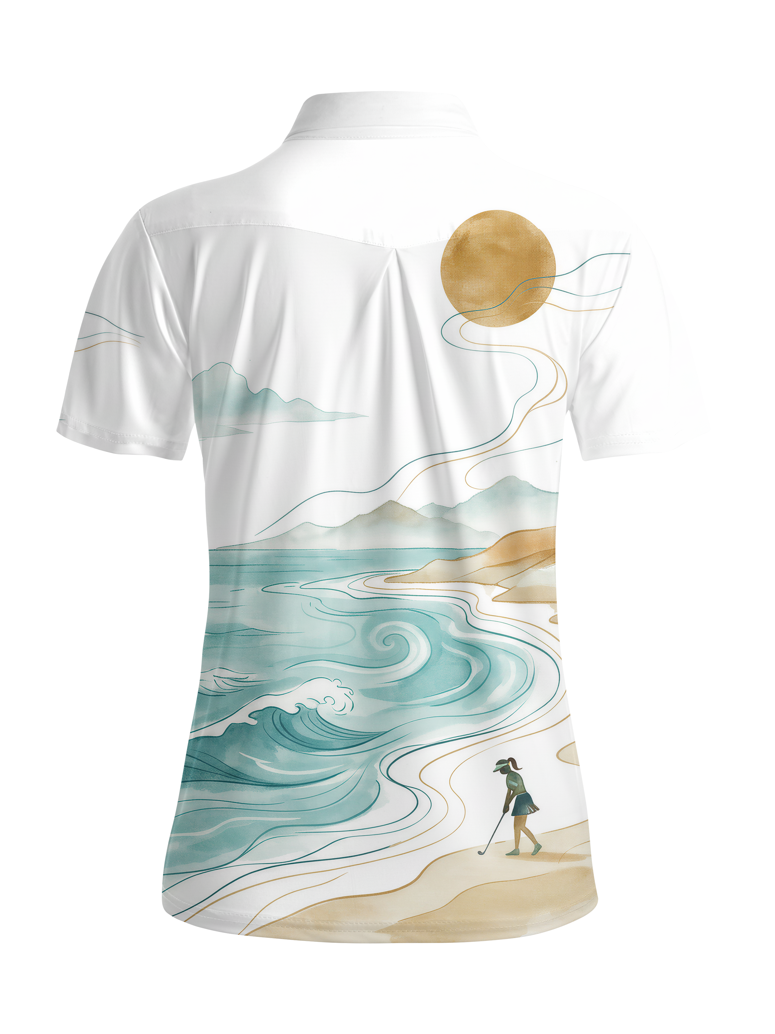Cherryswing Women's Oriental Seascape Ink Short Sleeve Golf Shirt
