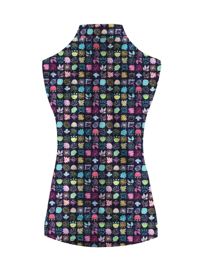Cherryswing Women's Colorful Squares Sleeveless Polo Shirt
