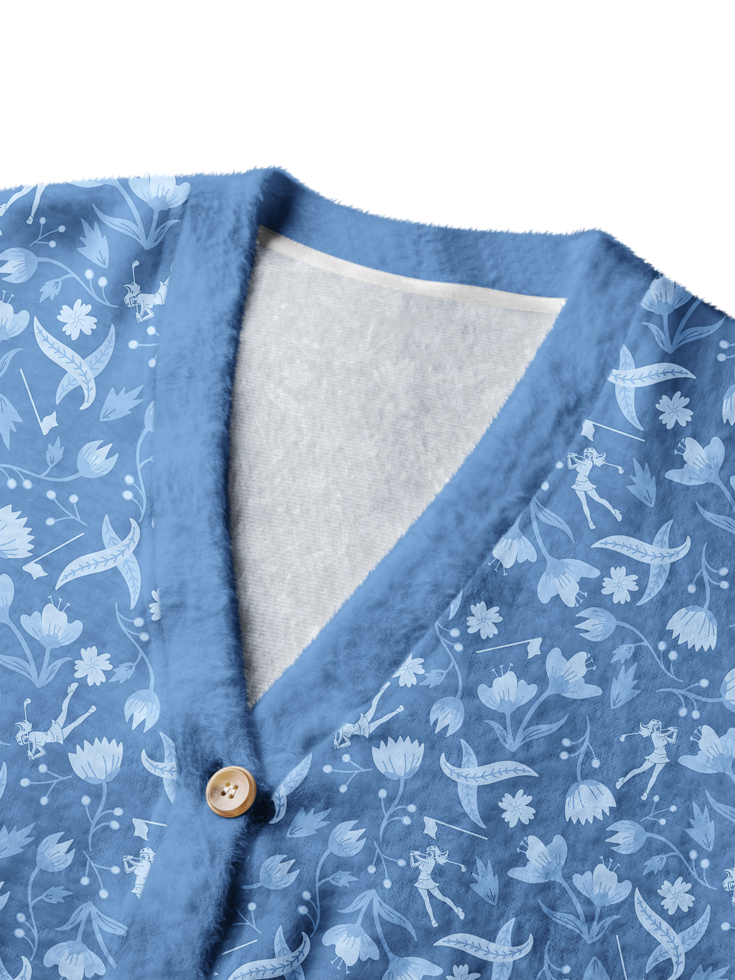 Cherryswing Women's Floral and Bird Patterns Fuzzy Knit Golf Cardigan