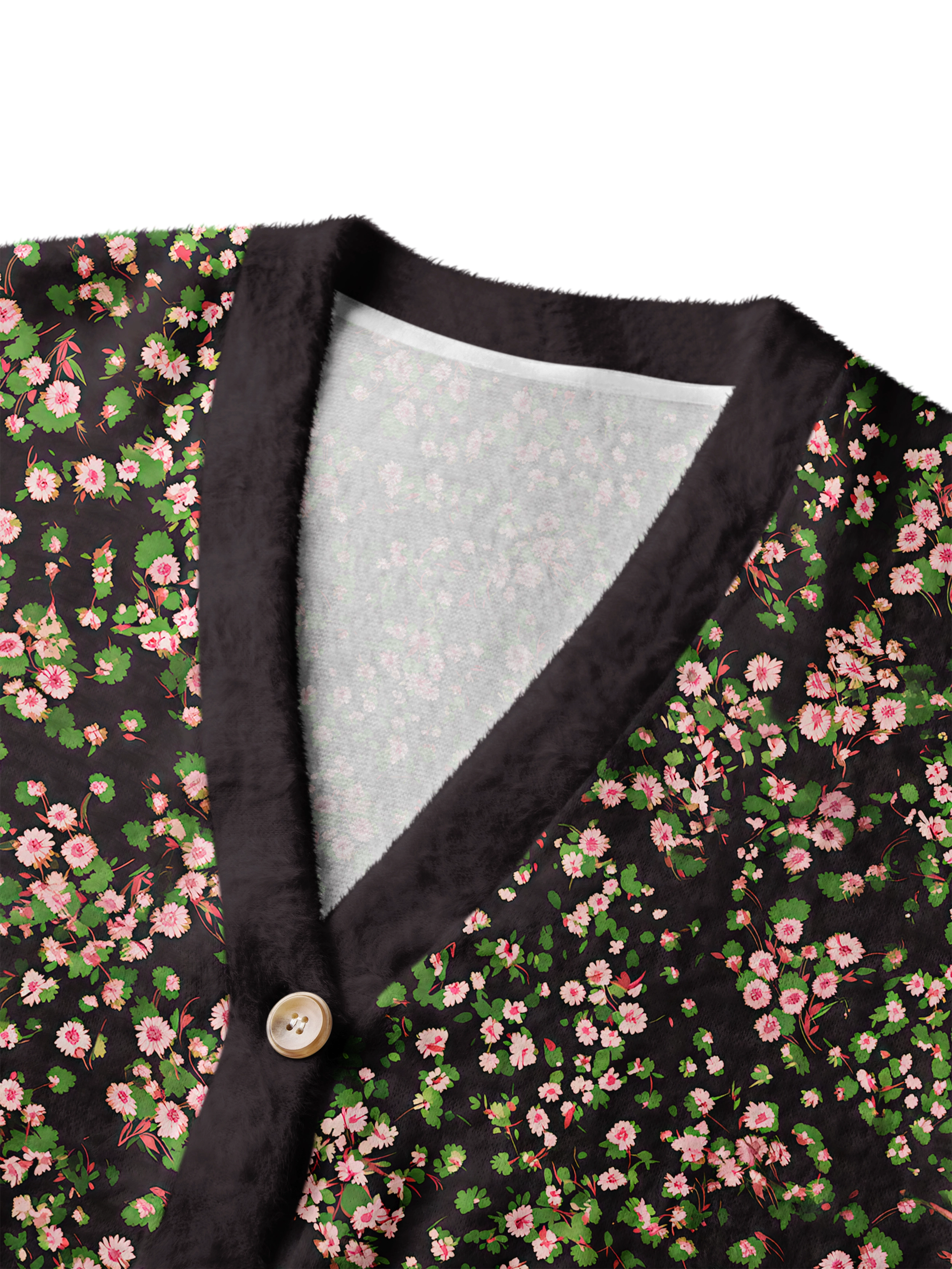 Cherryswing Women's Floral Meadow Print Fuzzy Knit Golf Cardigan