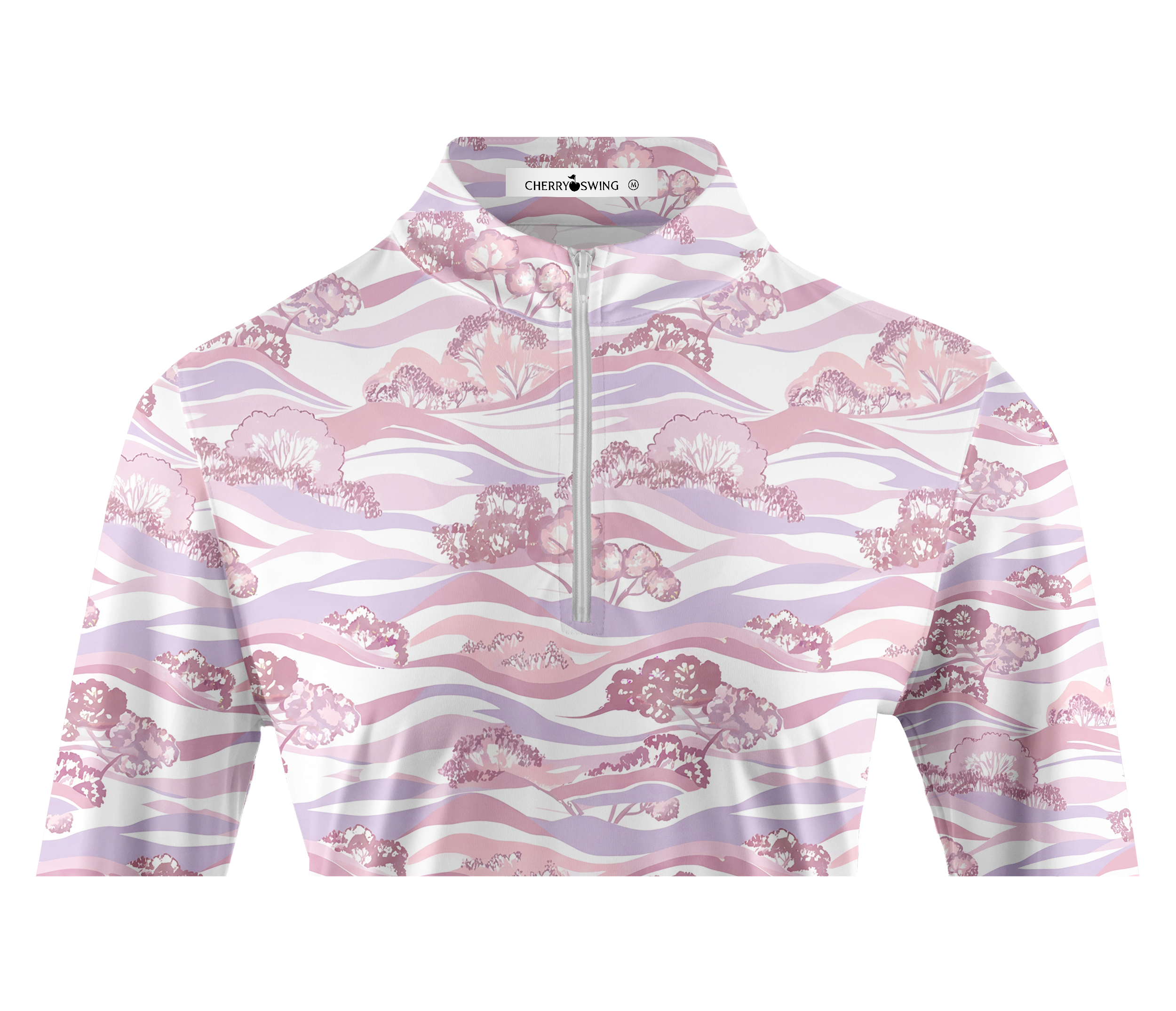 Cherryswing Women's Wavy Landscape Tree Long Sleeve Golf Shirt