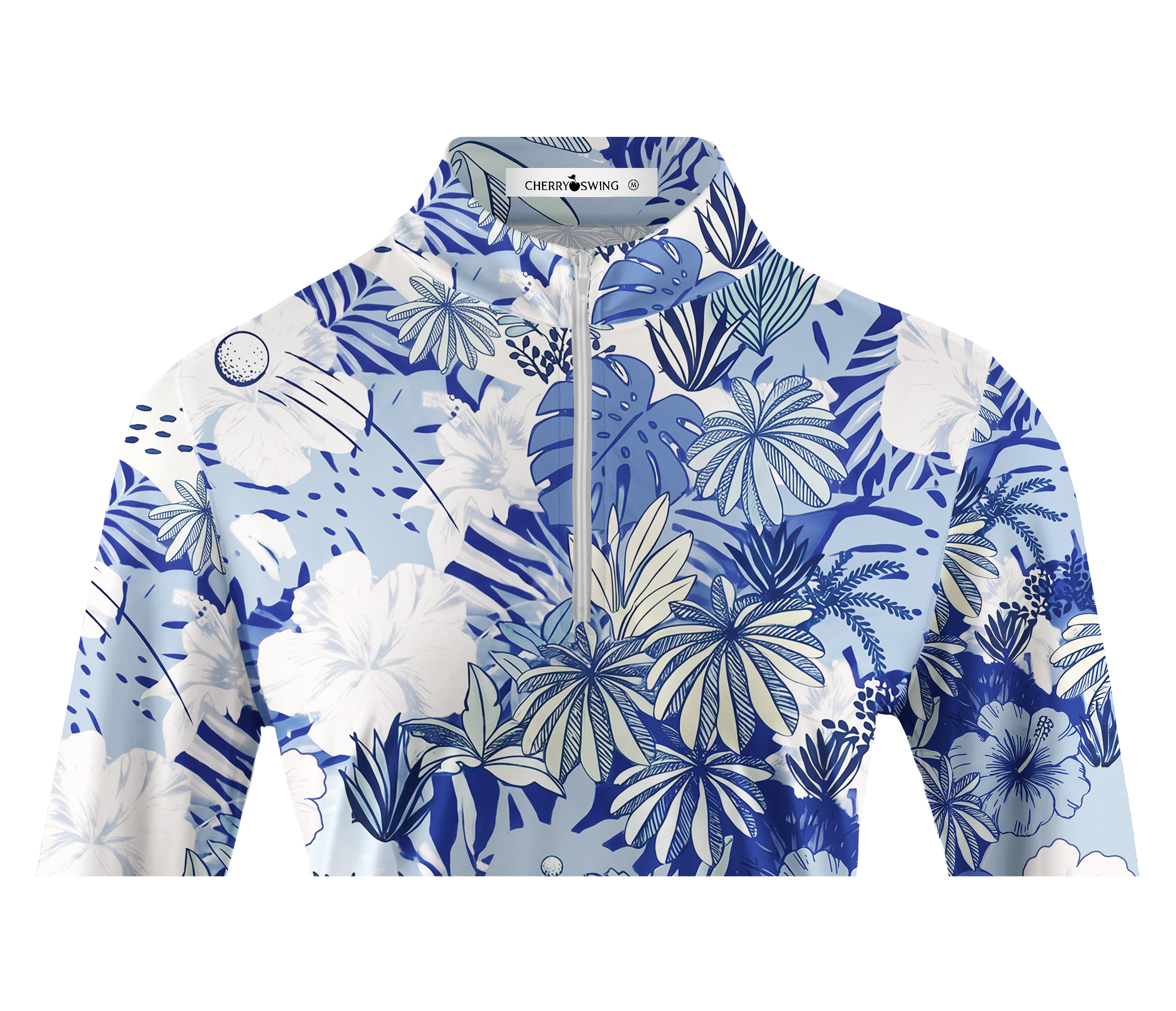 Cherryswing Women's Tropical Palm Leaf Long Sleeve Golf Shirt